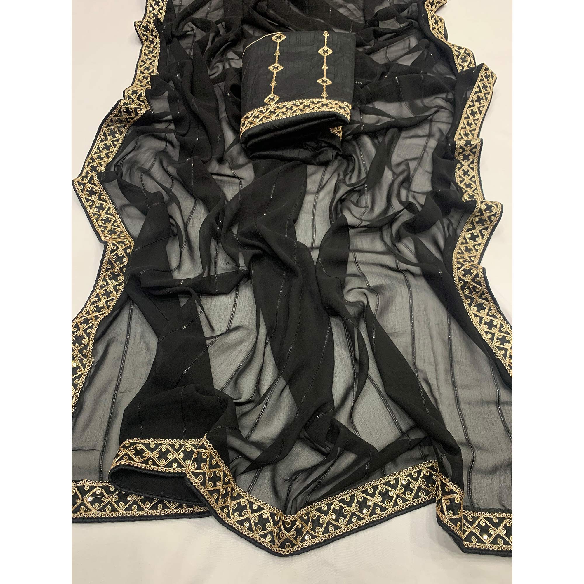 Black Embroidered Georgette Saree