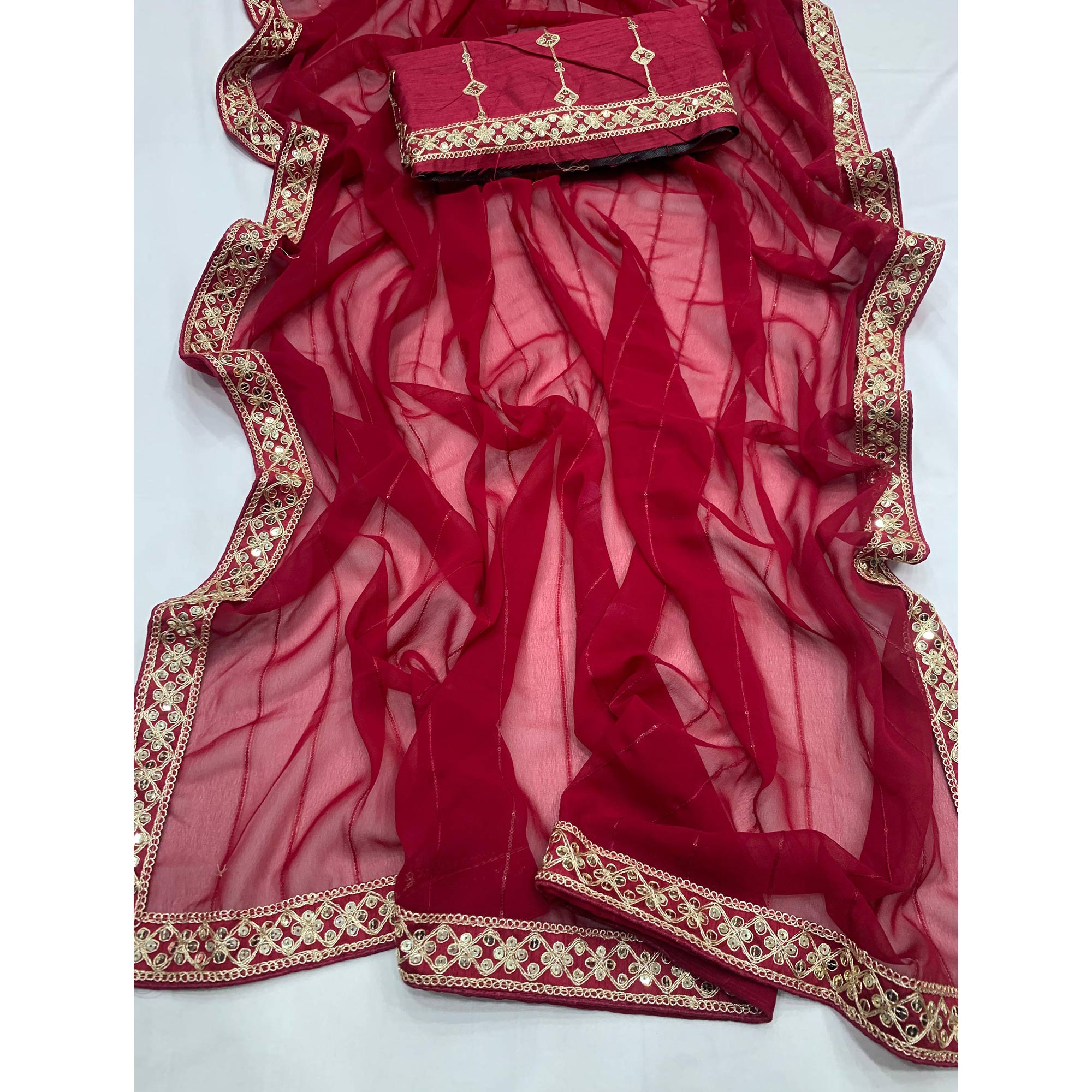 Pink Embroidered Georgette Saree