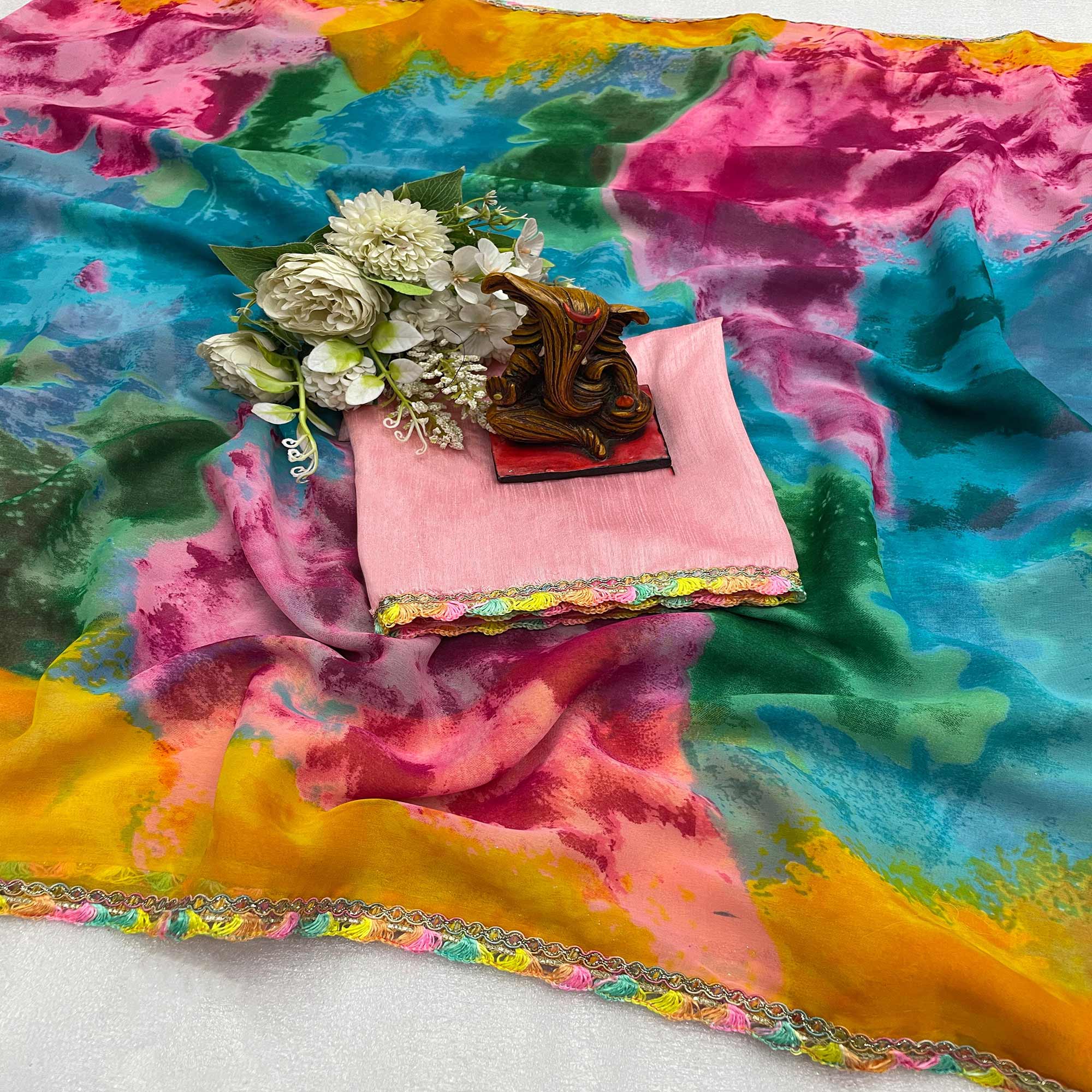 Multicolor Abstract Printed Georgette Saree