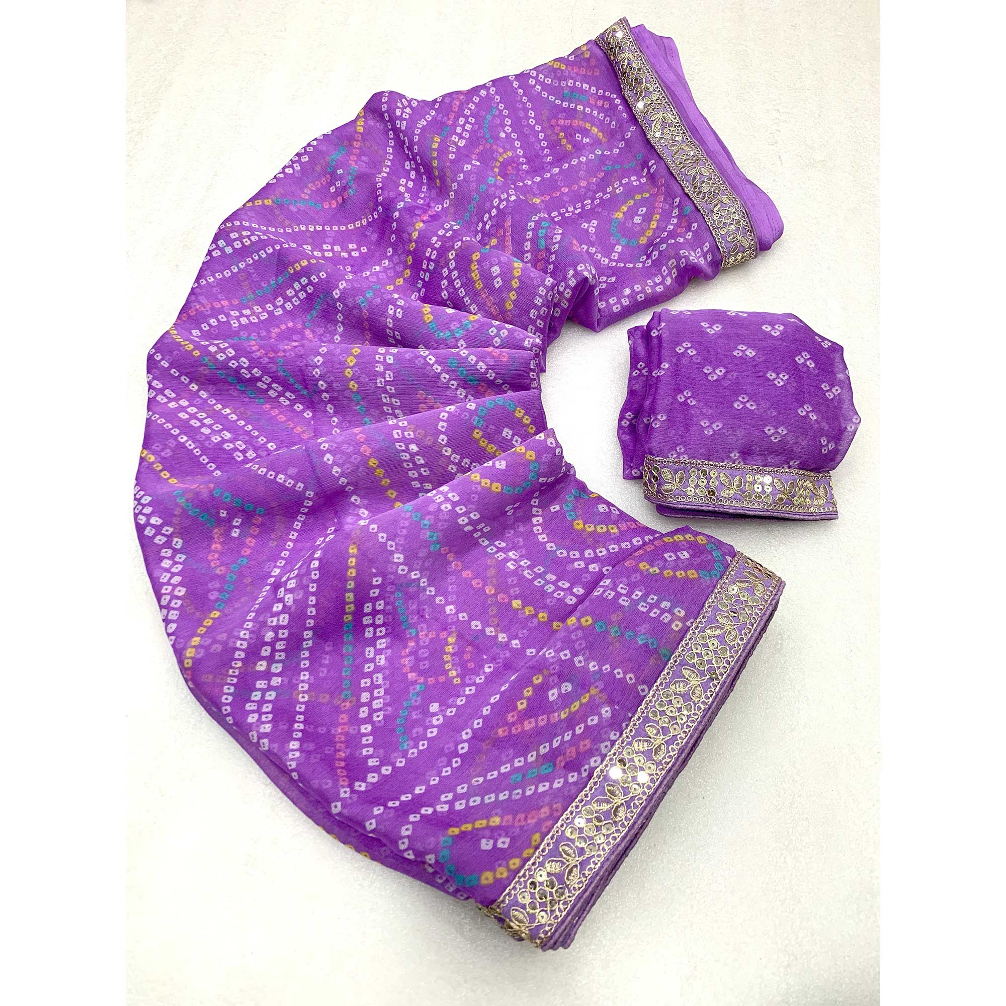 Lavender Bandhani Printed Chiffon Saree