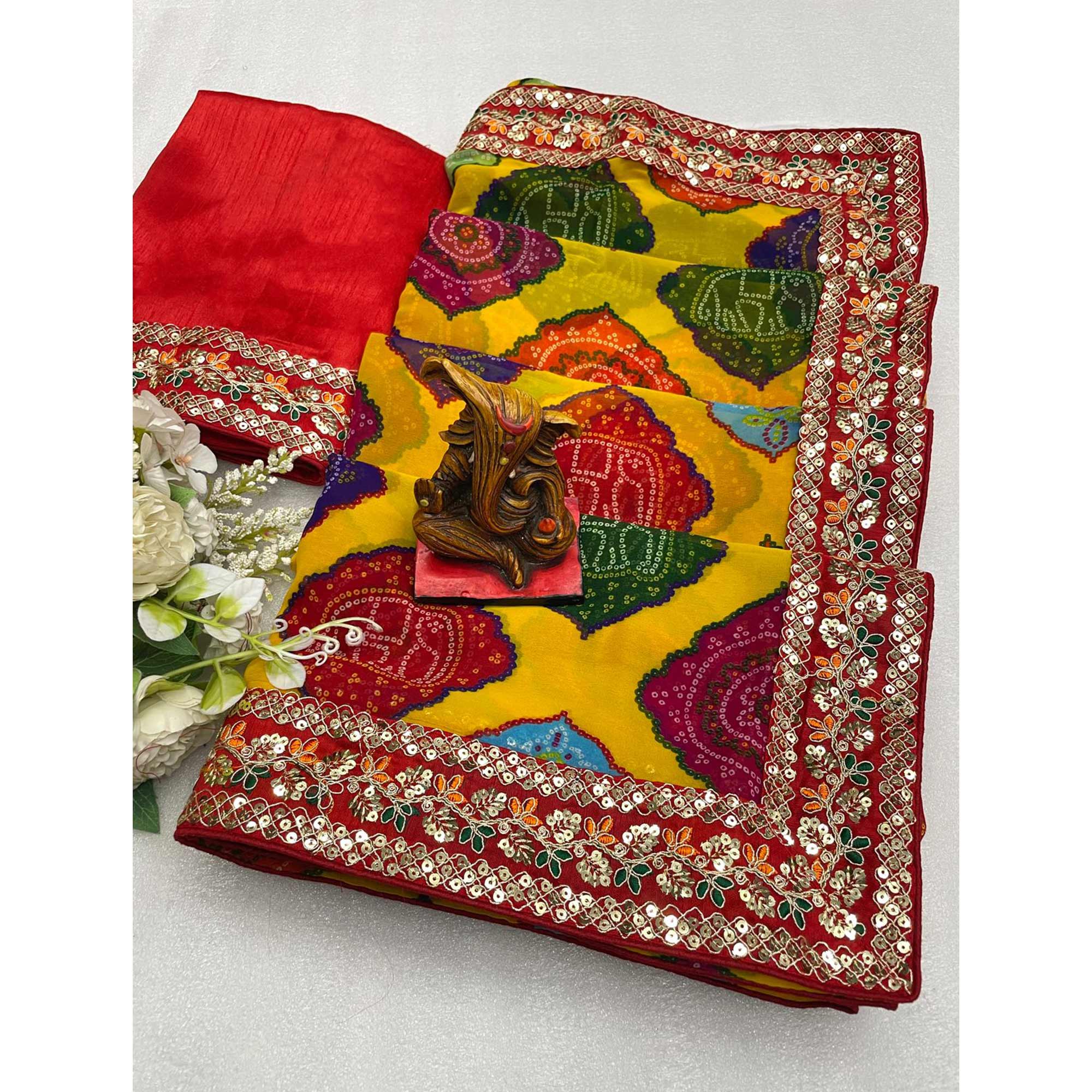 Yellow Leheriya Printed Georgette Saree