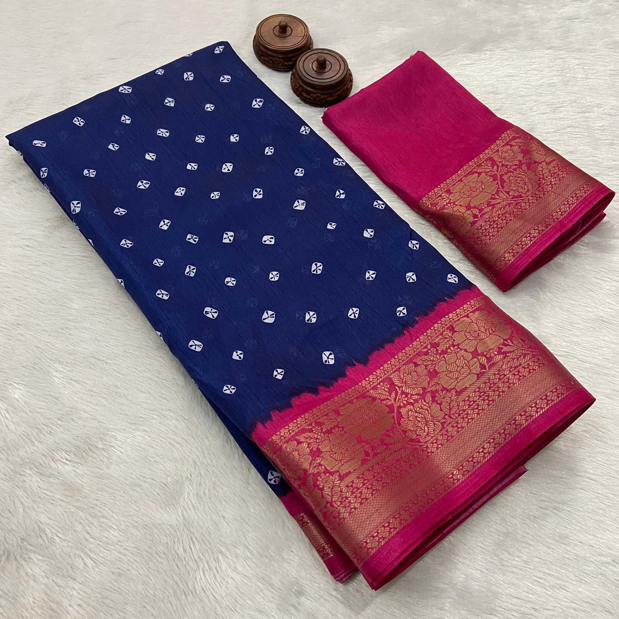 Blue Bandhani Printed Weaving Dola Silk Saree