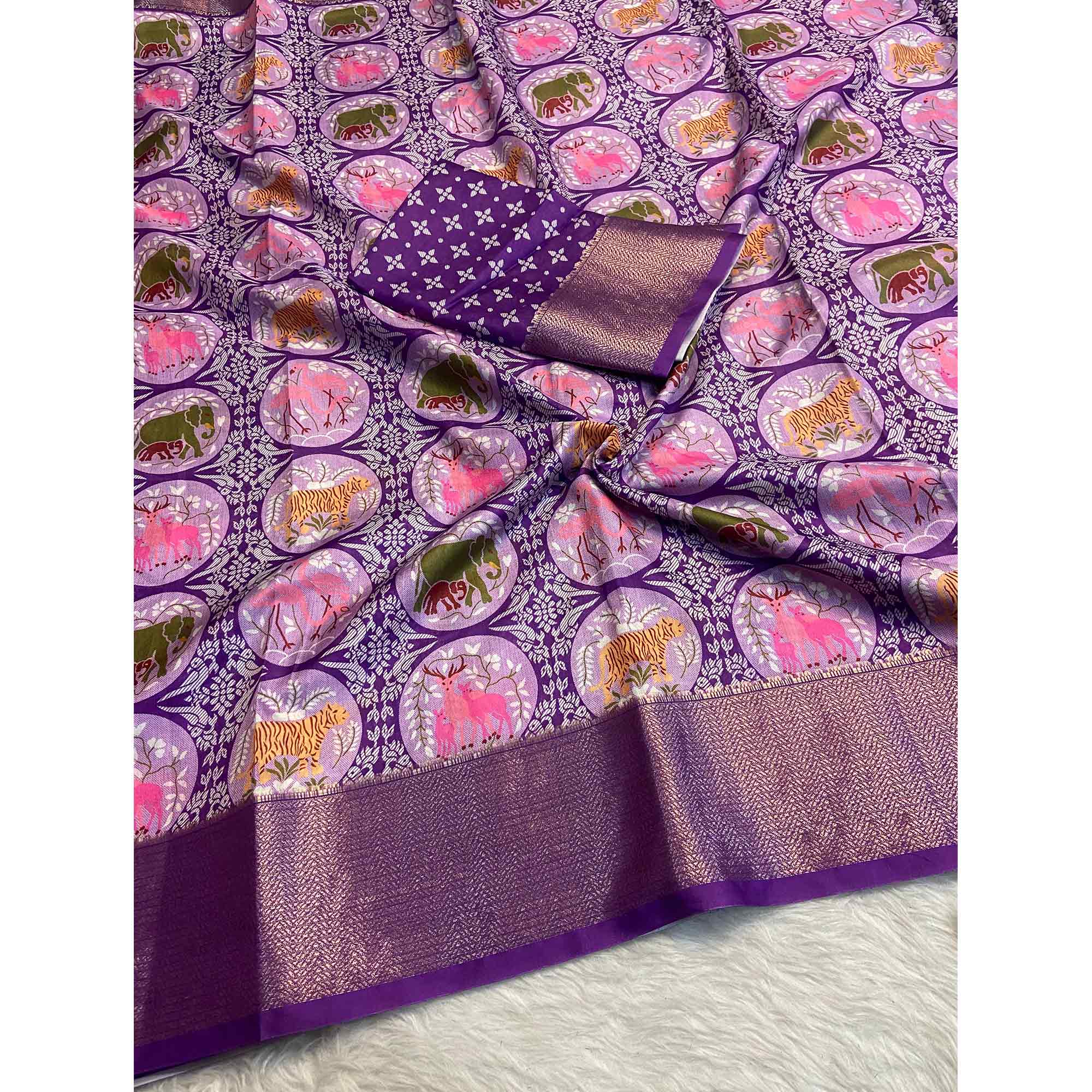 Purple Floral Zari Weaving Dola Silk Saree