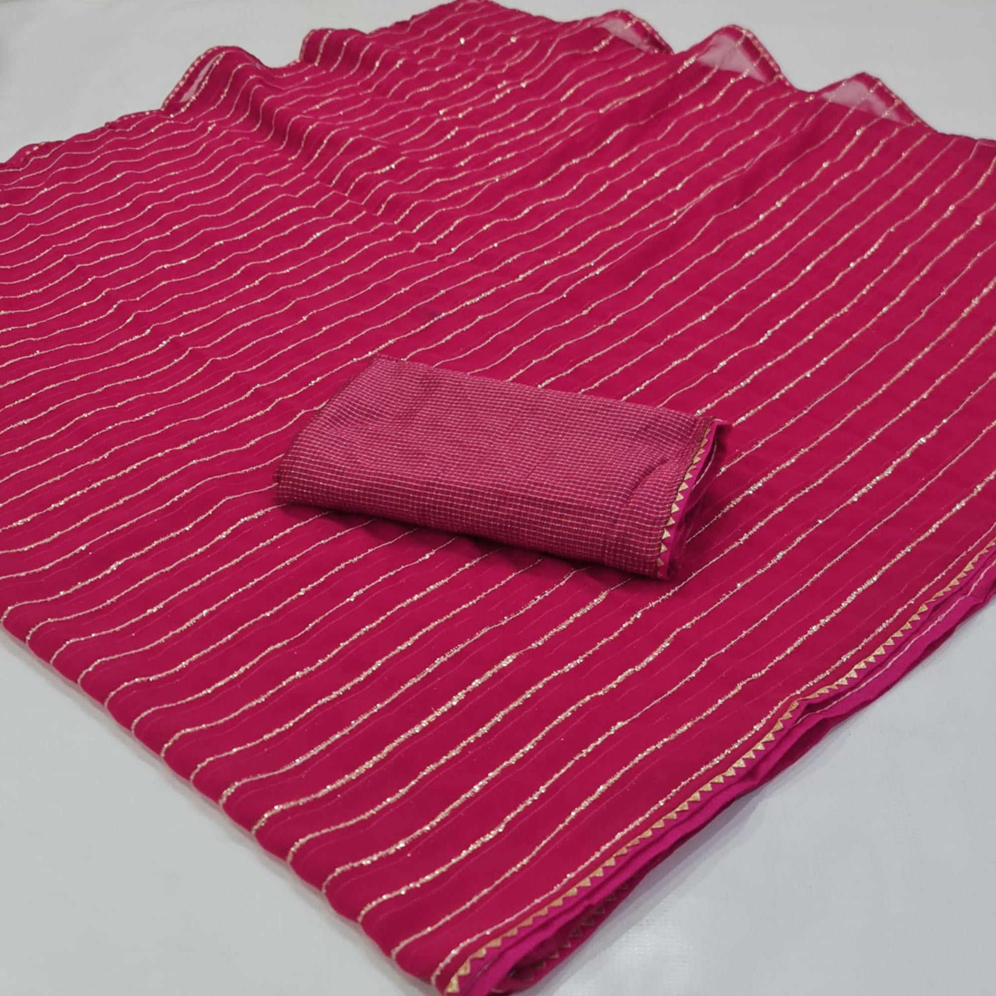 Pink Striped Woven Georgette Saree