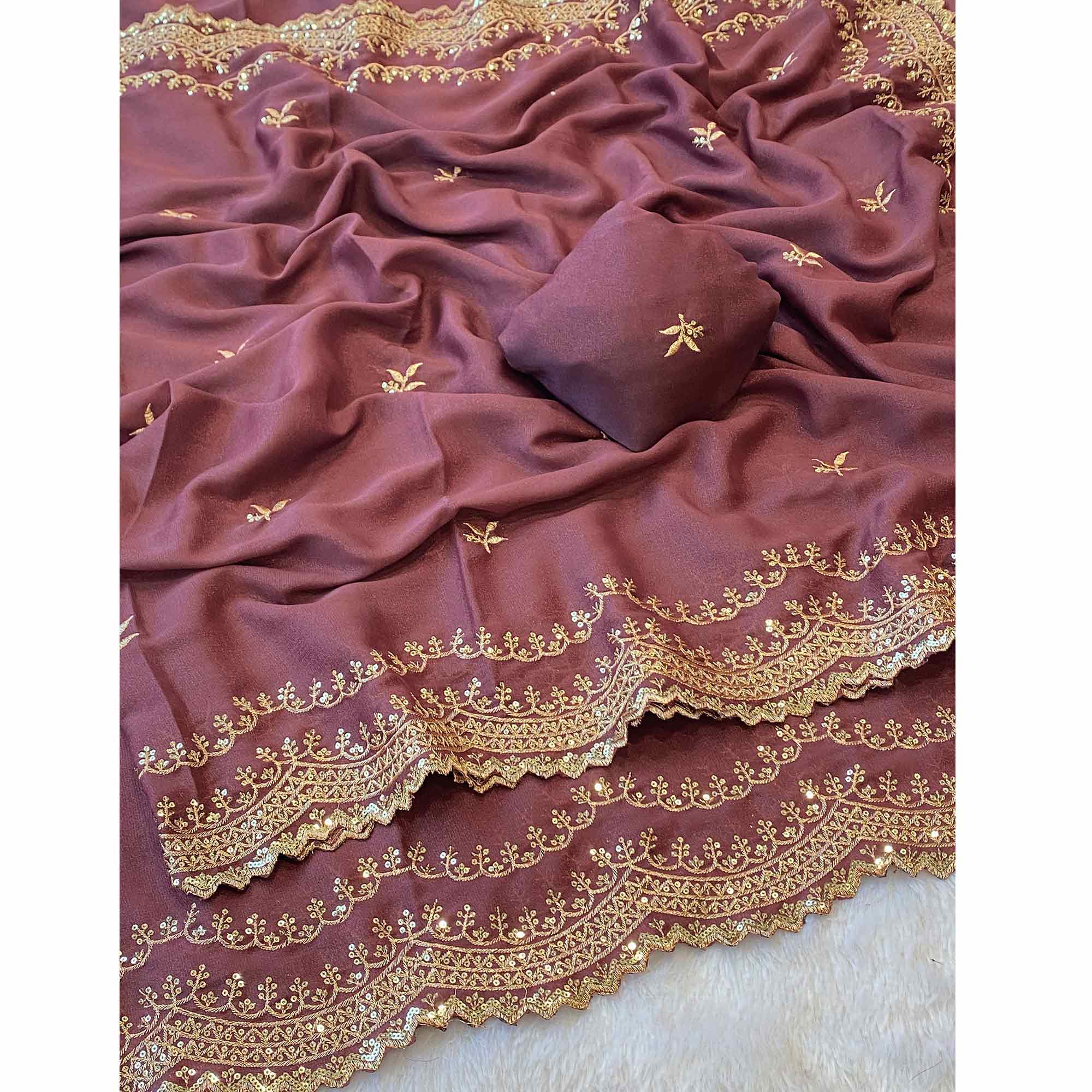 Mauve Embroidered Star Georgette Saree Designed for Stylish Party Wear