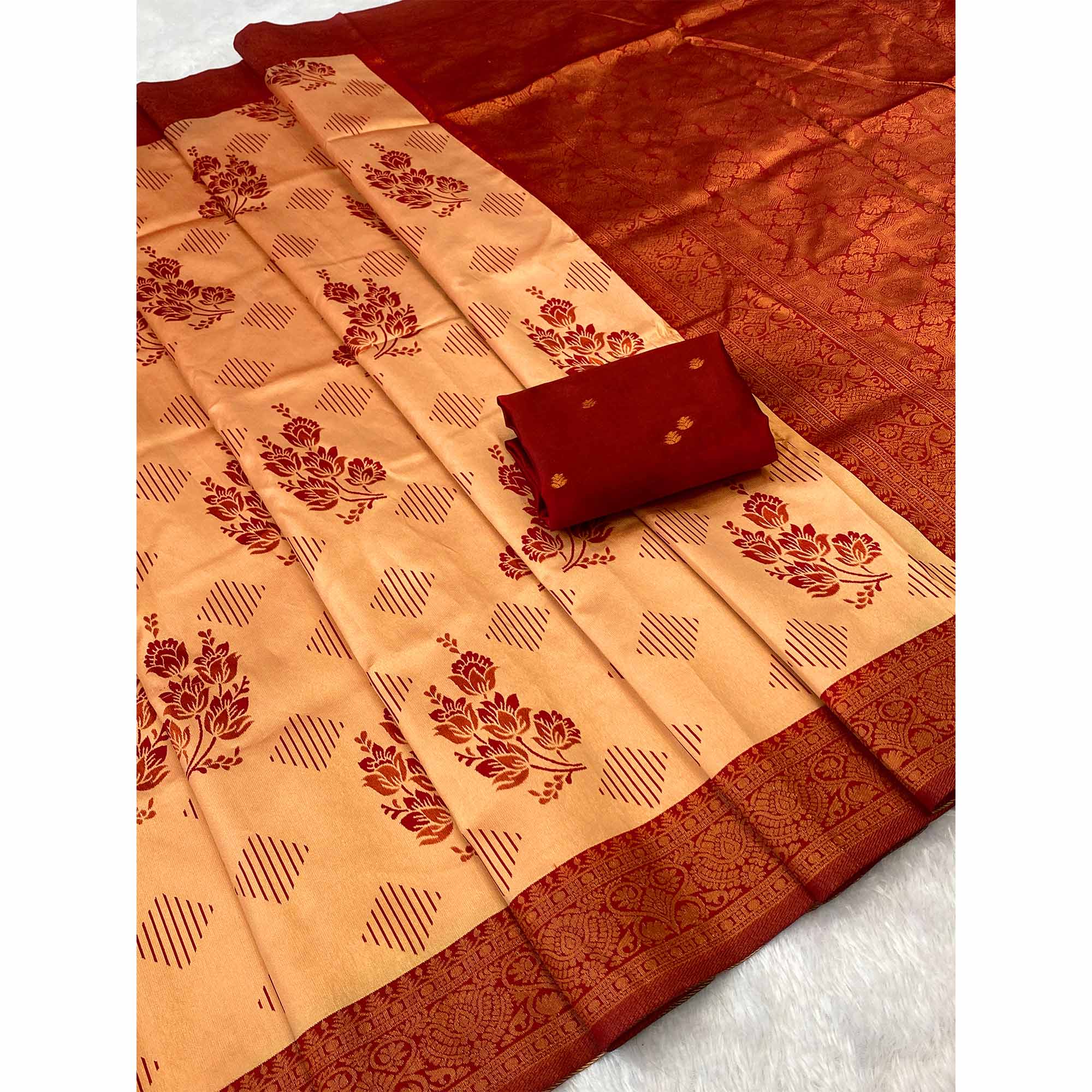 Designer Chikoo Banarasi Silk Saree with Traditional Zari Weaving