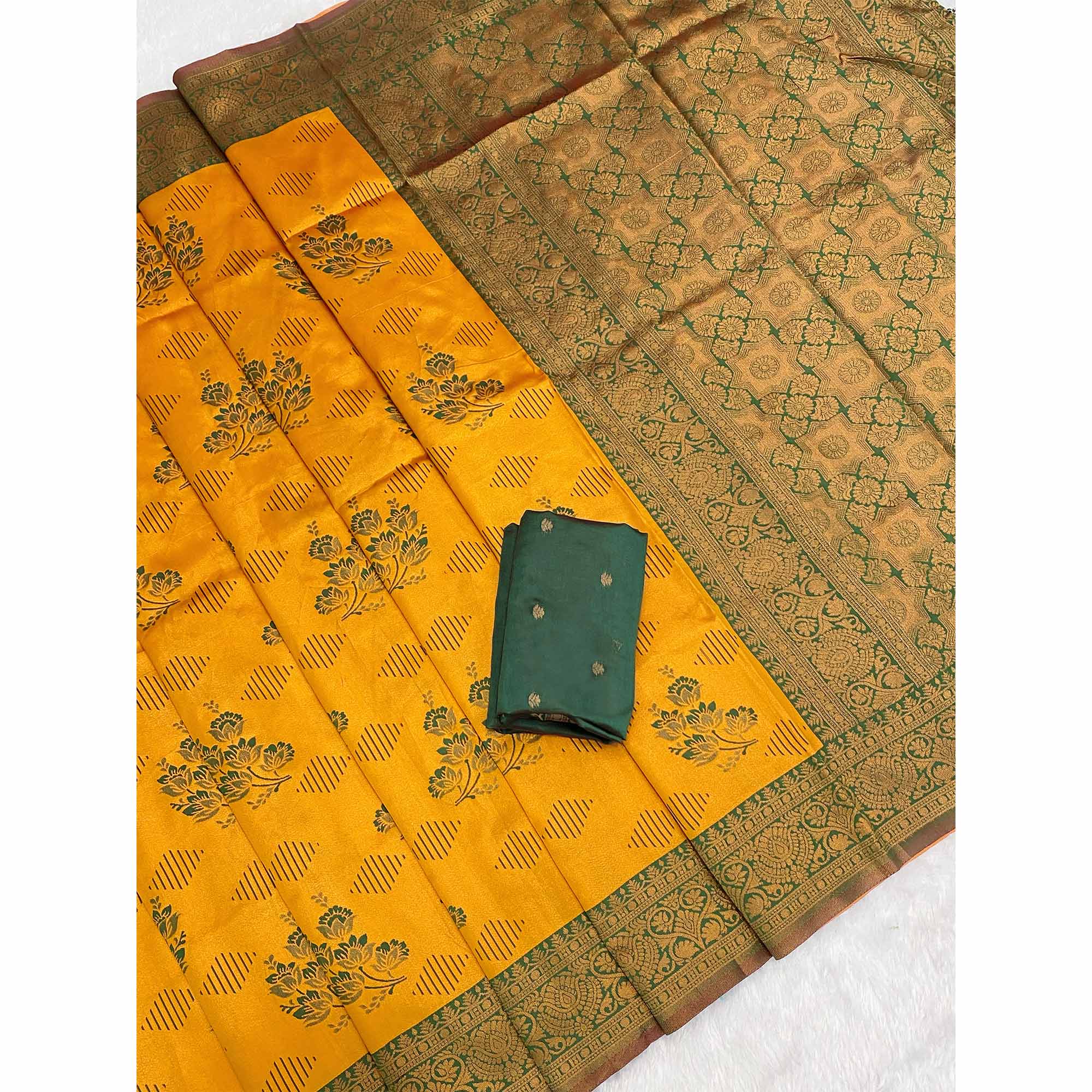 Designer Mustard Banarasi Silk Saree with Traditional Zari Weaving