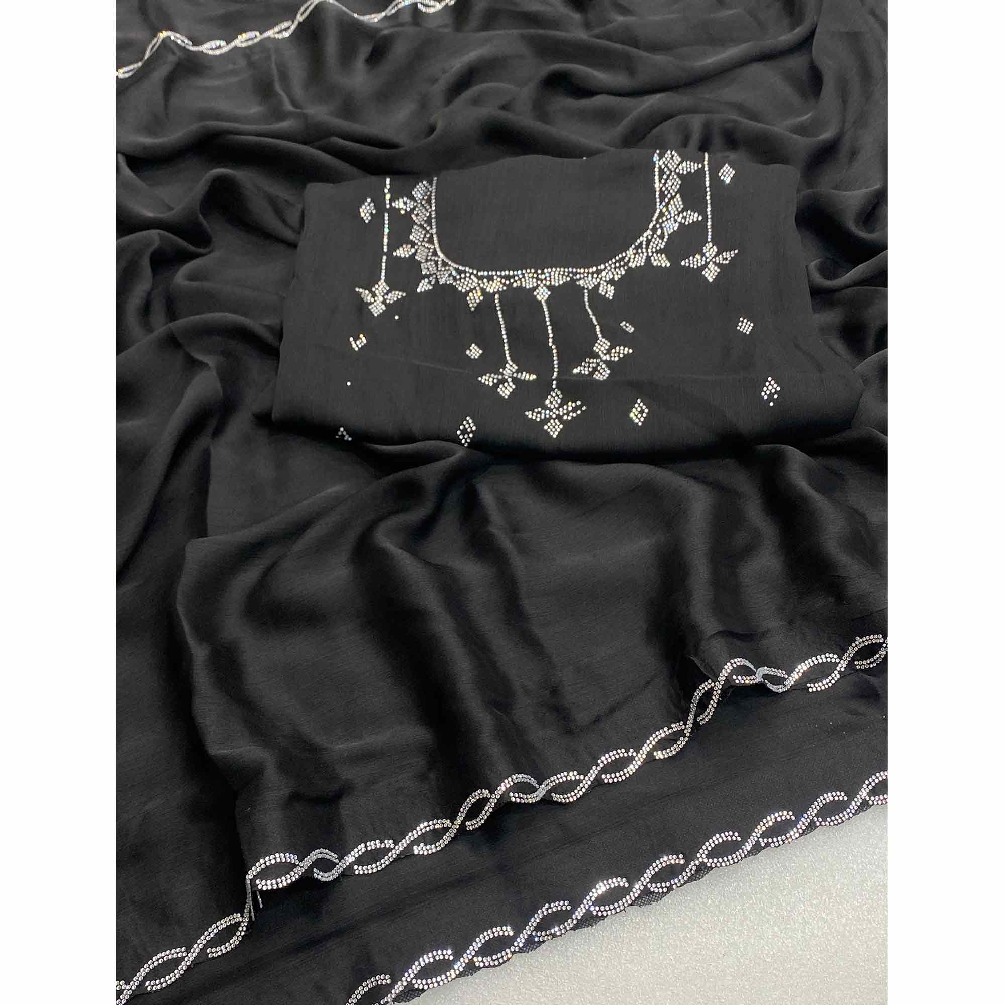 Black Embellished Chiffon Saree with Sparkling Swarovski Details
