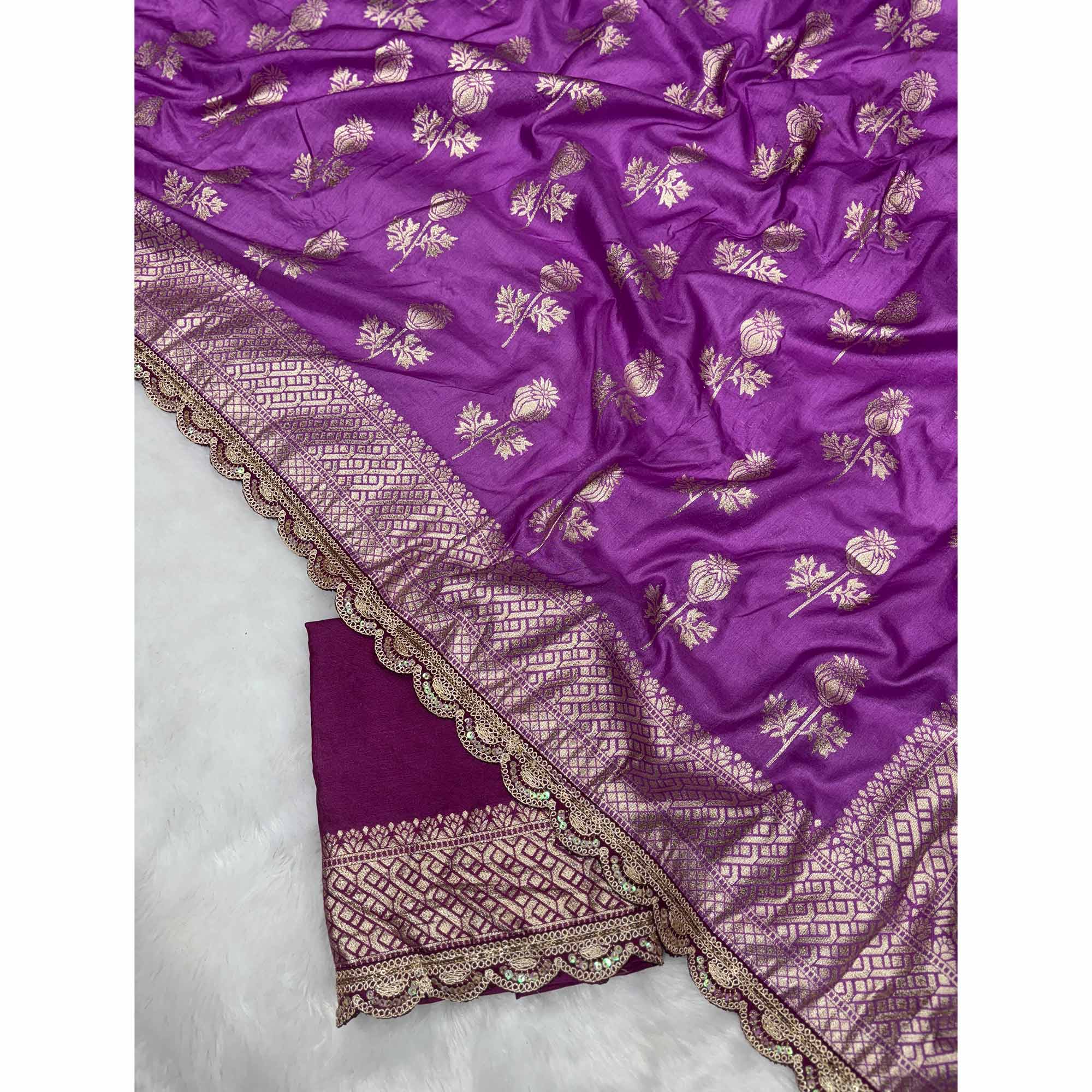 Regal Dola Silk Saree in Lavender Featuring Floral Weaves