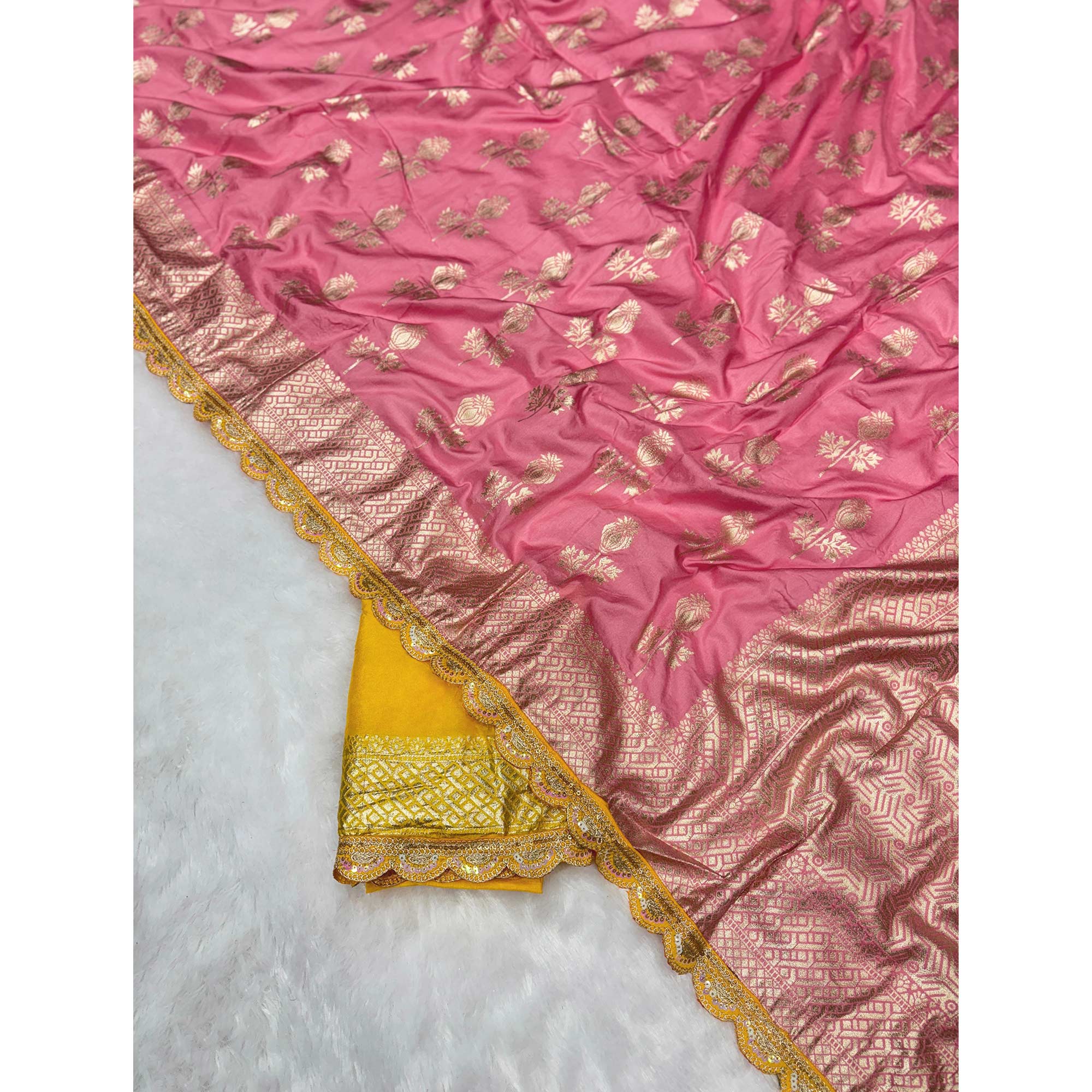 Regal Dola Silk Saree in Pink Featuring Floral Weaves
