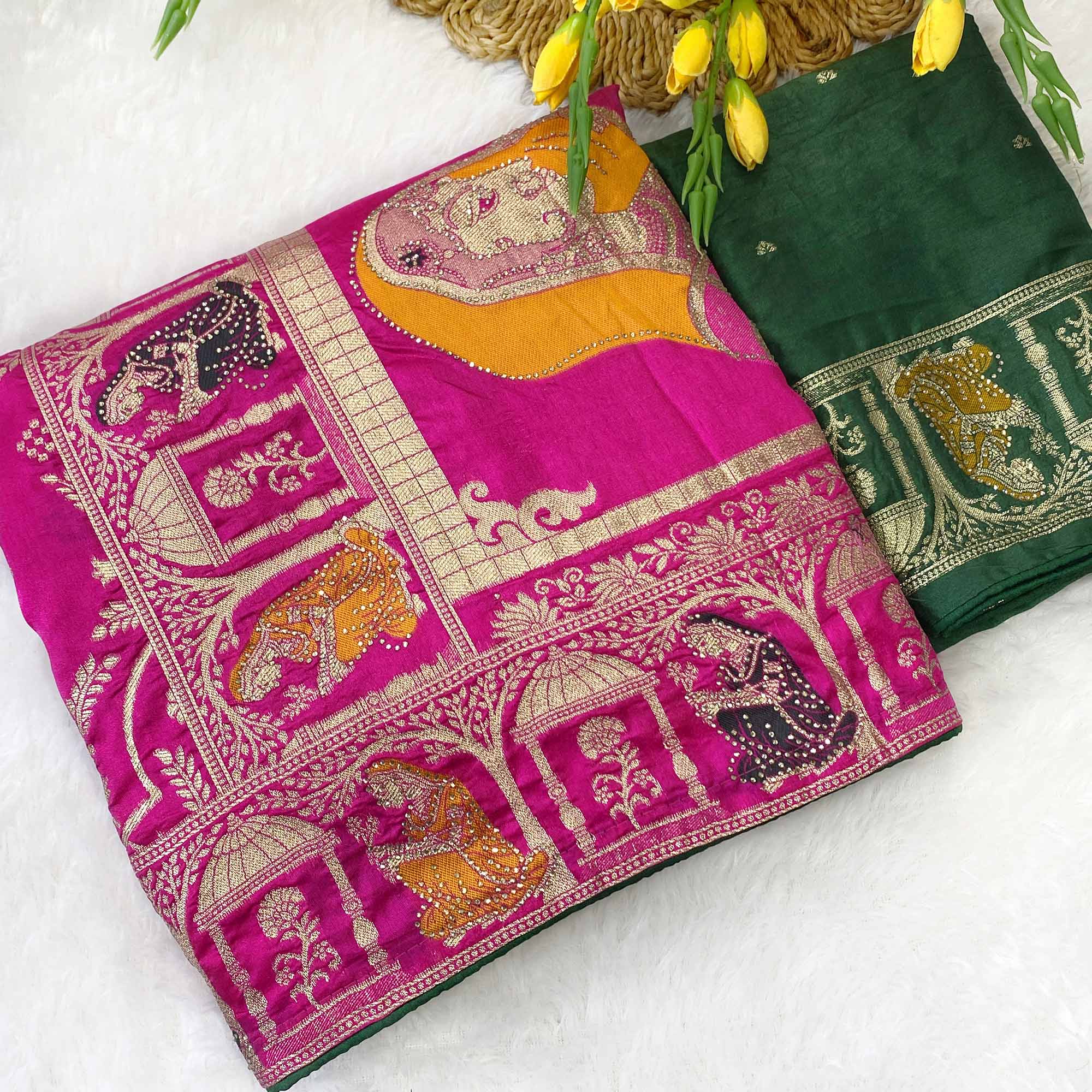 Elegant Pink Dola Silk Saree with Intricate Zari Weaving for Festive Occasions