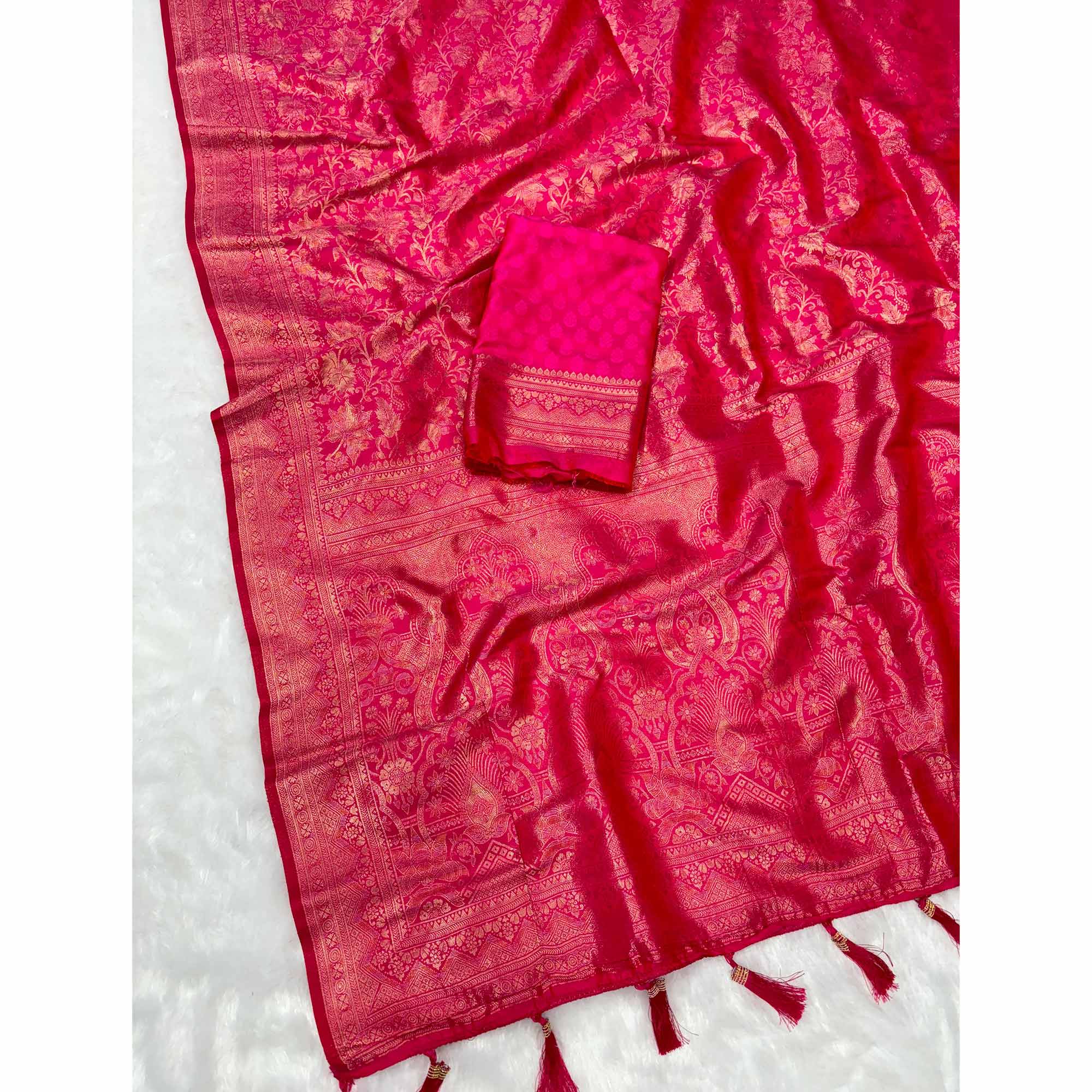 Pink Floral Woven Saree in Premium Pure Silk