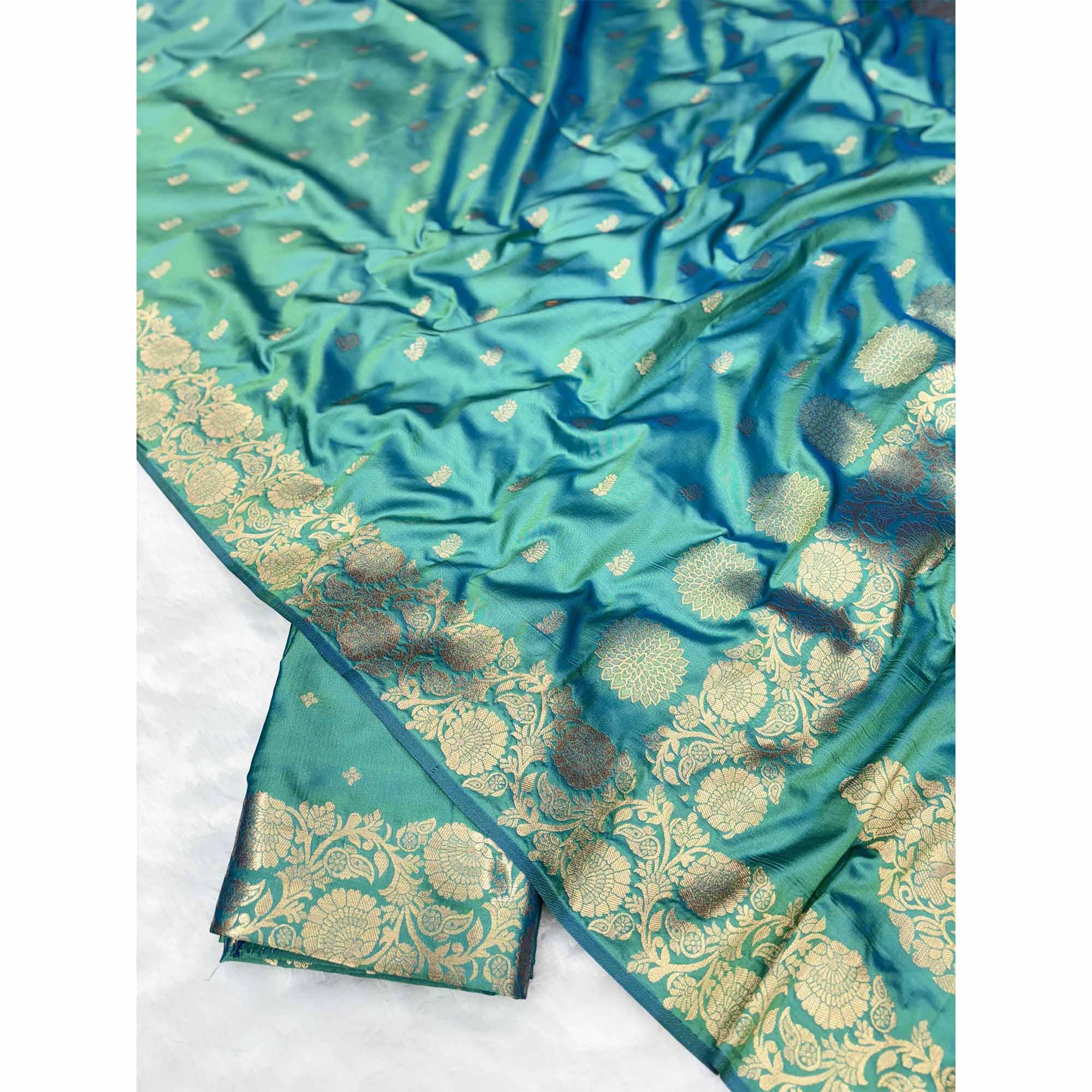 Sea Green Banarasi Silk Saree with Traditional Weaving