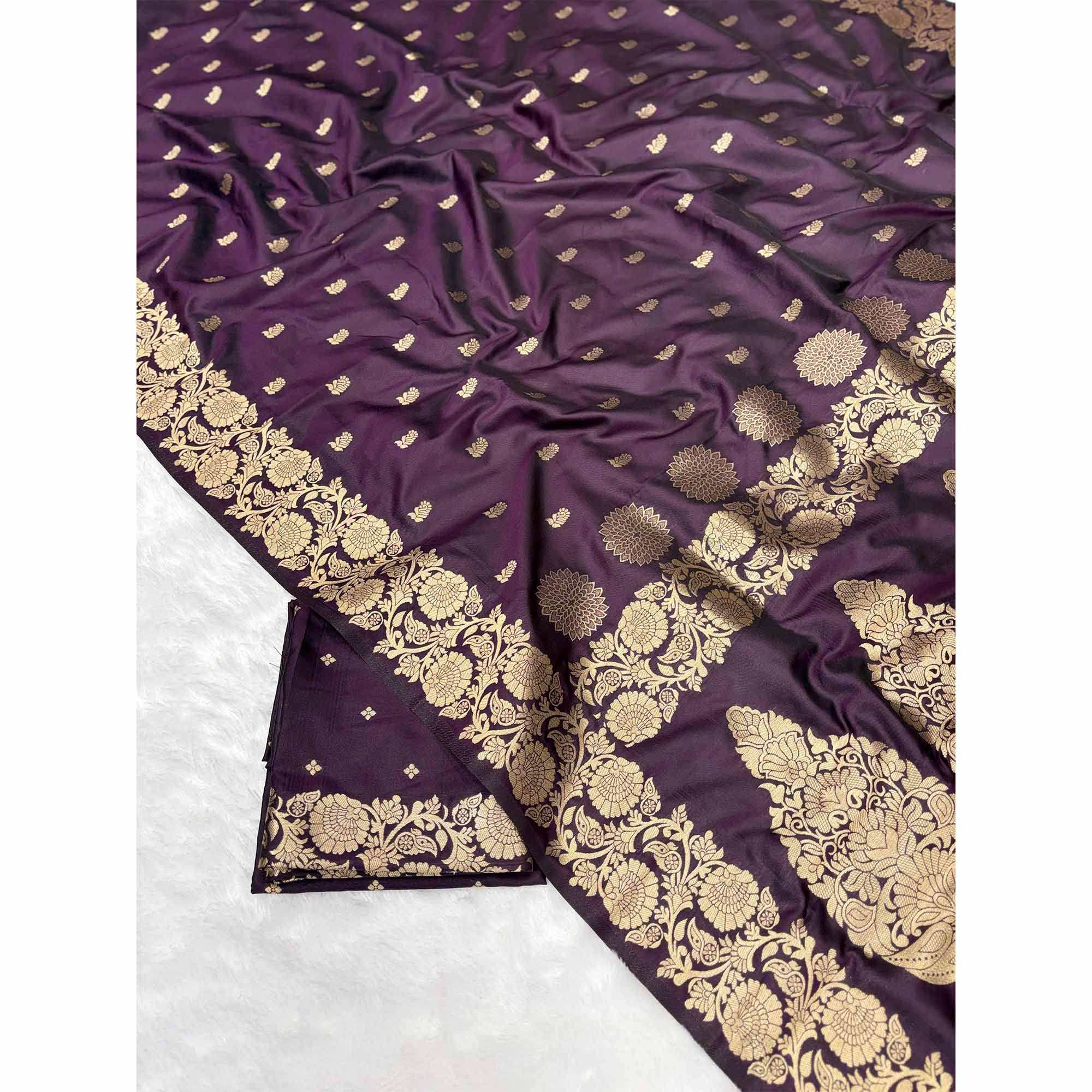 Wine Banarasi Silk Saree with Traditional Weaving