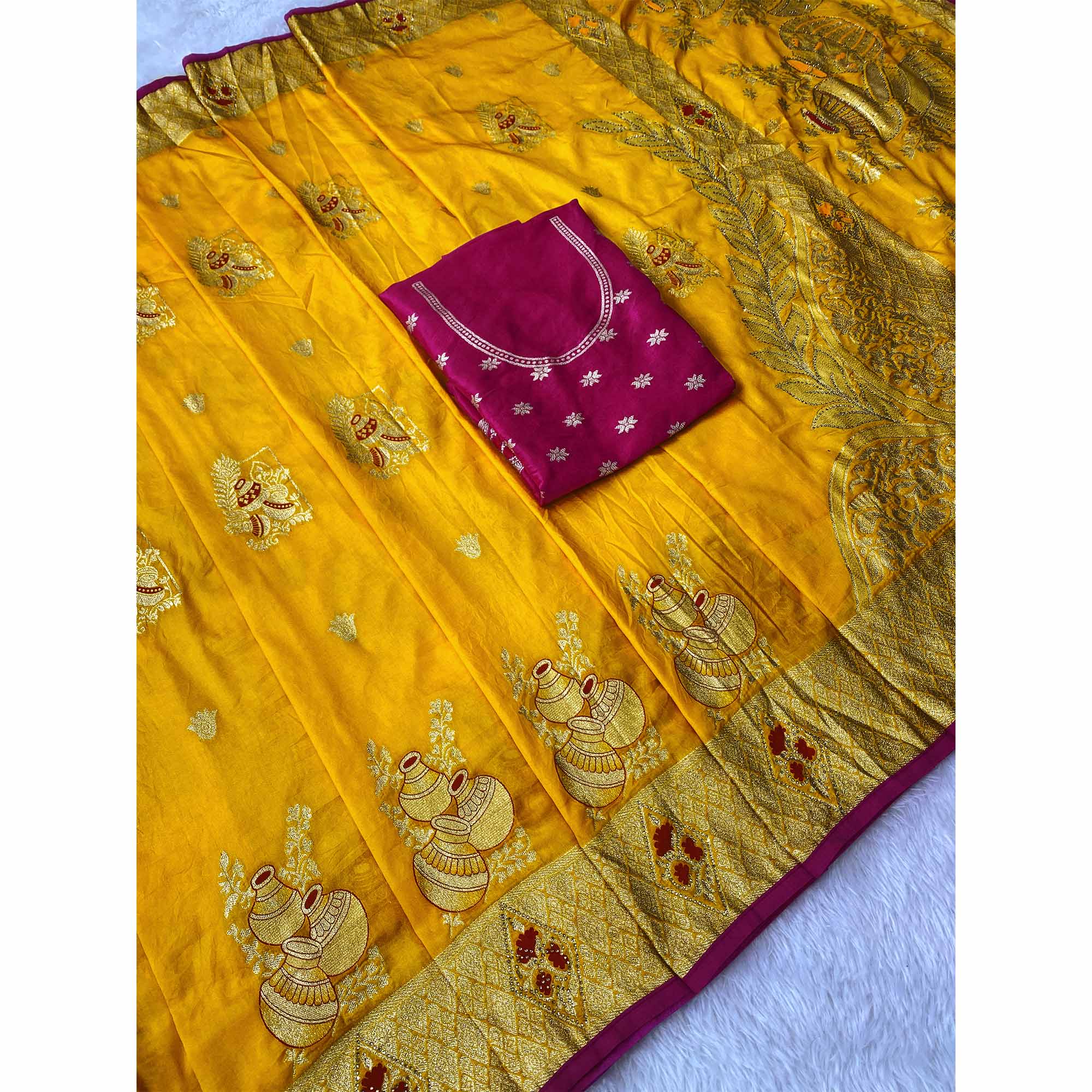 Yellow Dola Silk Saree With Intricate Floral Zari Weaving Elegance