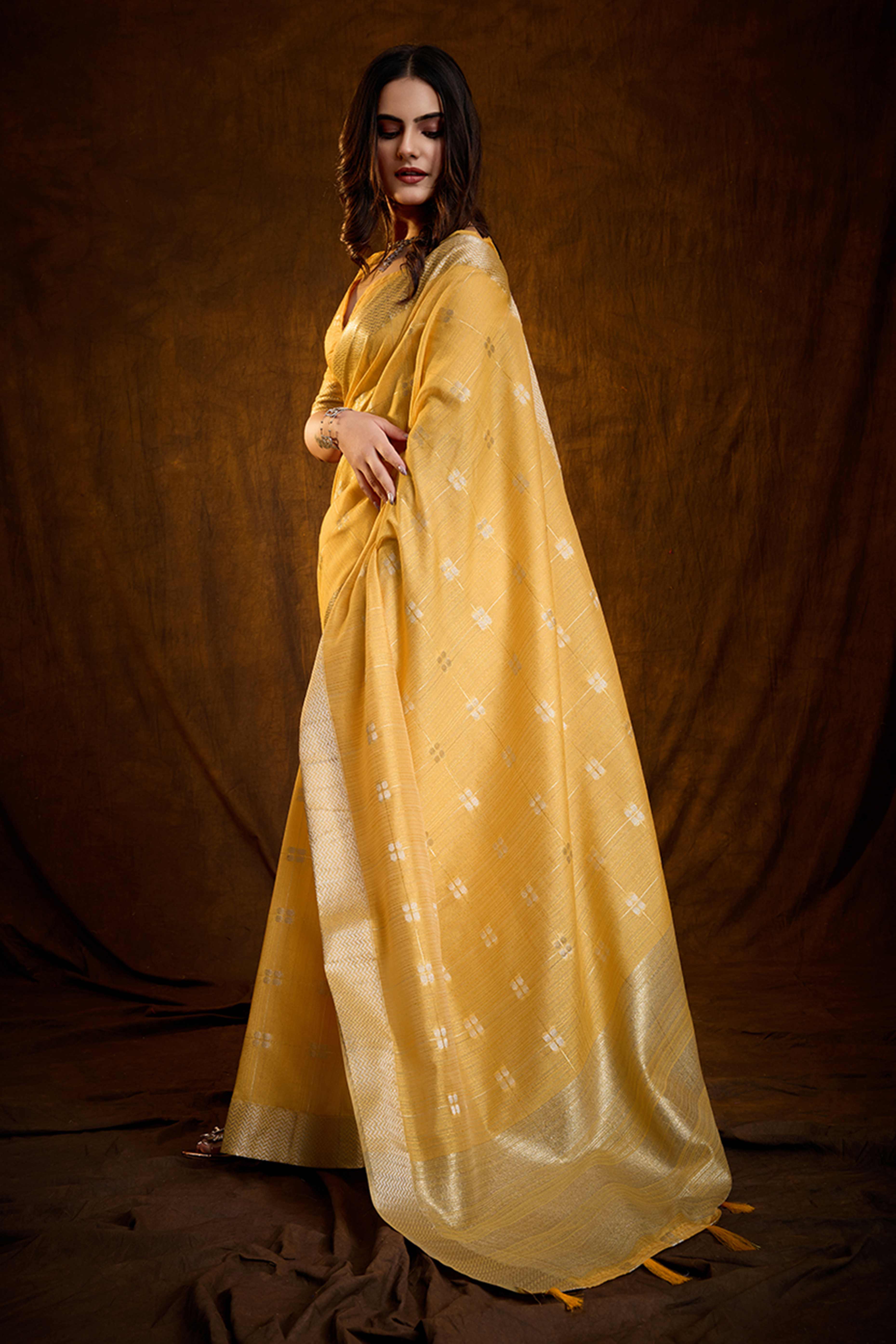 Yellow Zari Woven Saree in Lustrous Cotton Silk Fabric