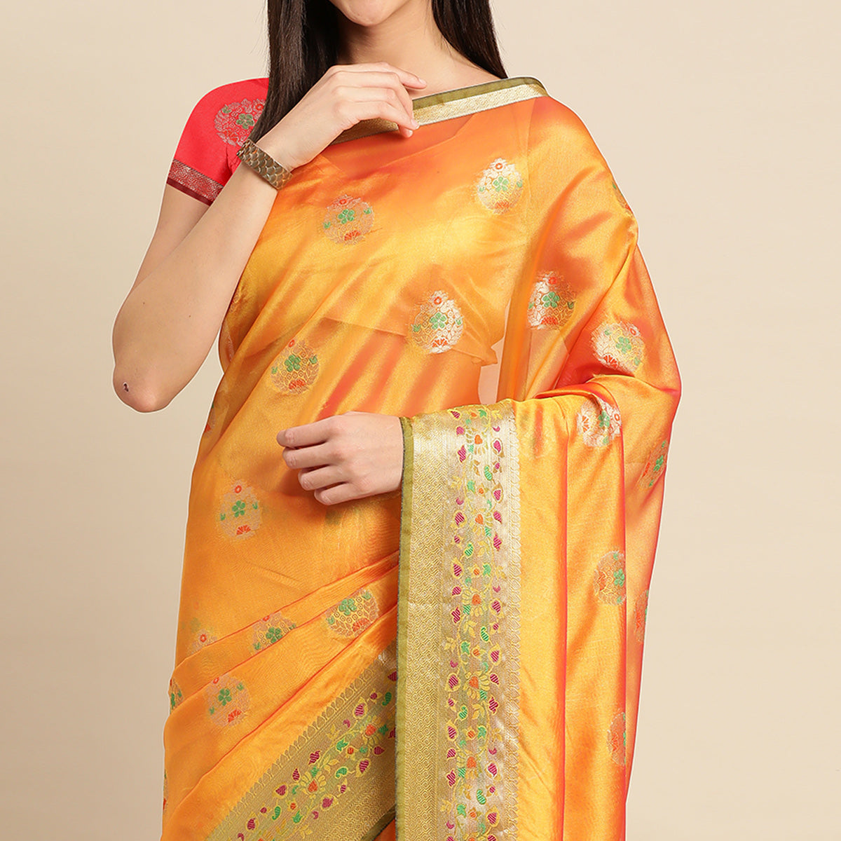 Golden Woven Organza Saree