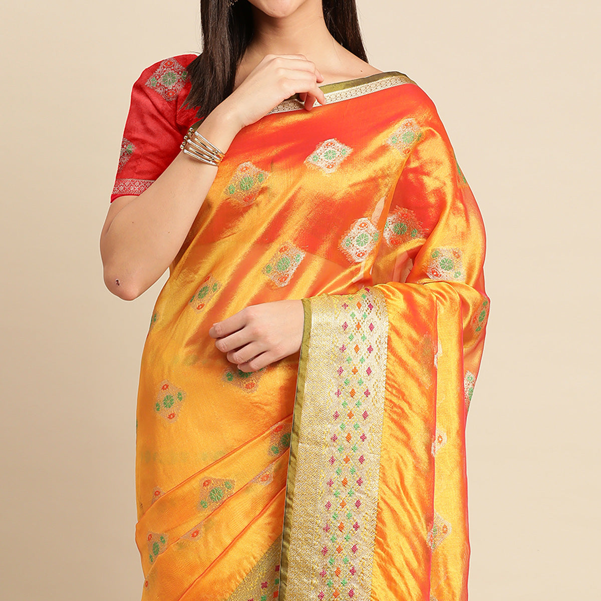 Golden Woven Organza Saree