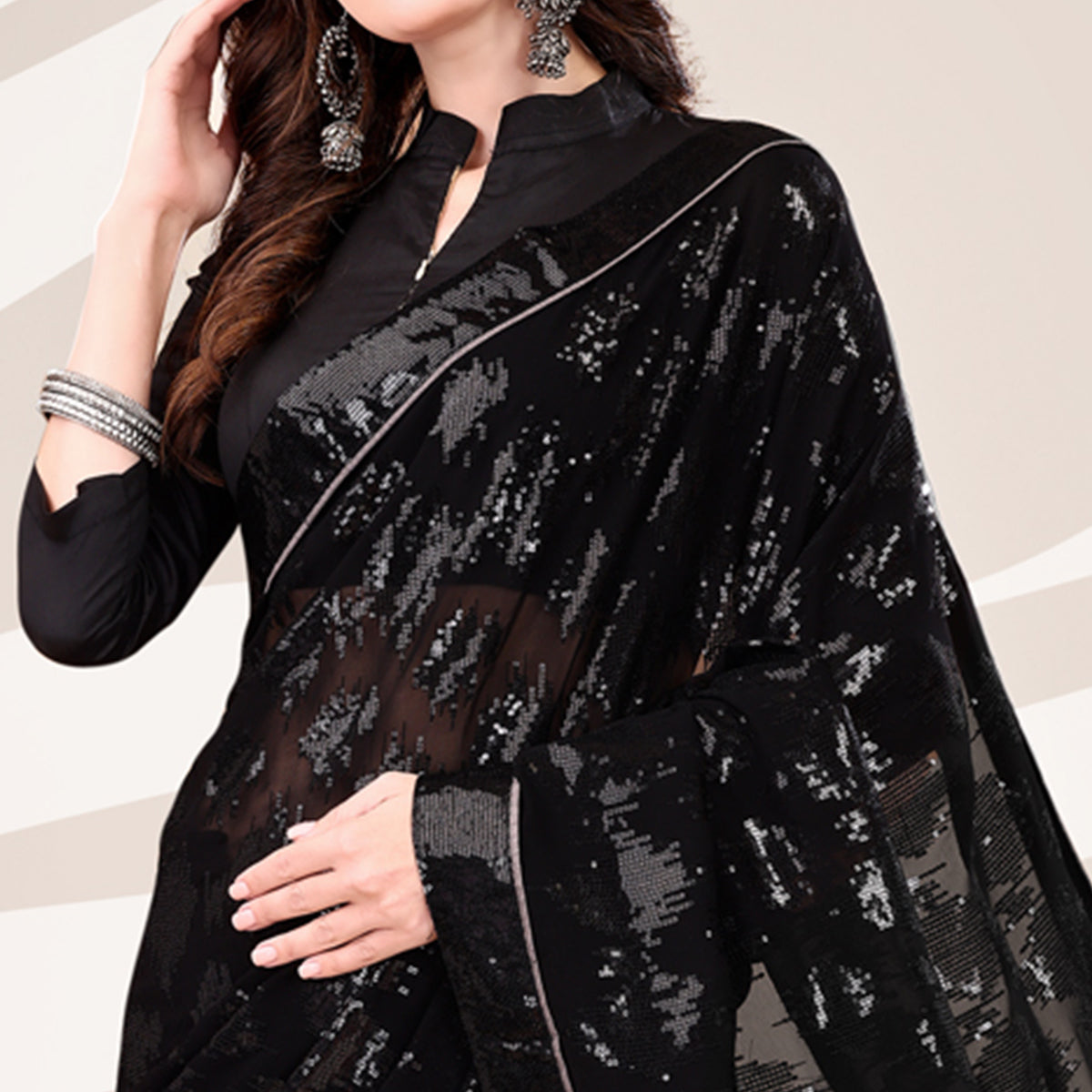 Black Sequin Embroidered Georgette Saree