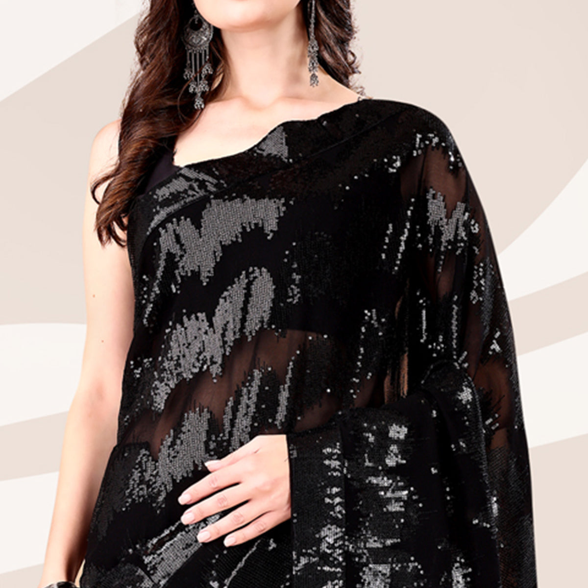 Black Sequin Embroidered Georgette Saree