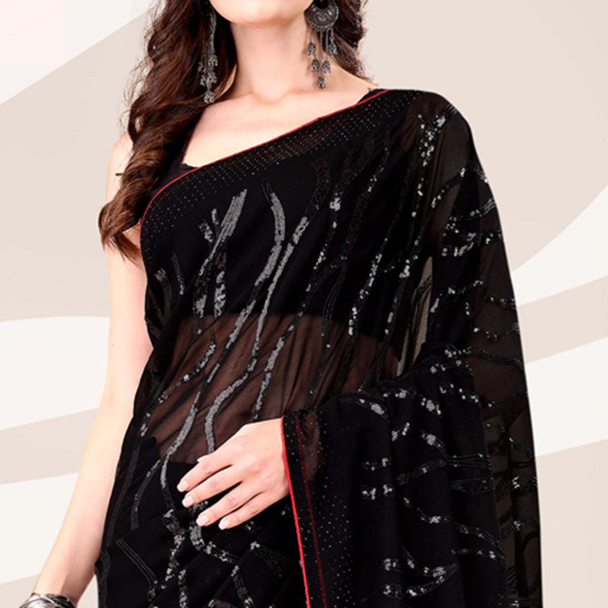 Black Sequin Embroidered Georgette Saree
