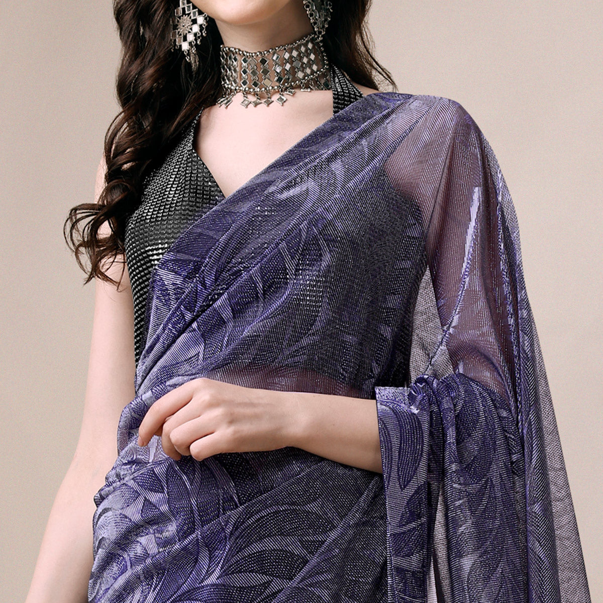 Blue Floral Printed Rayon Saree