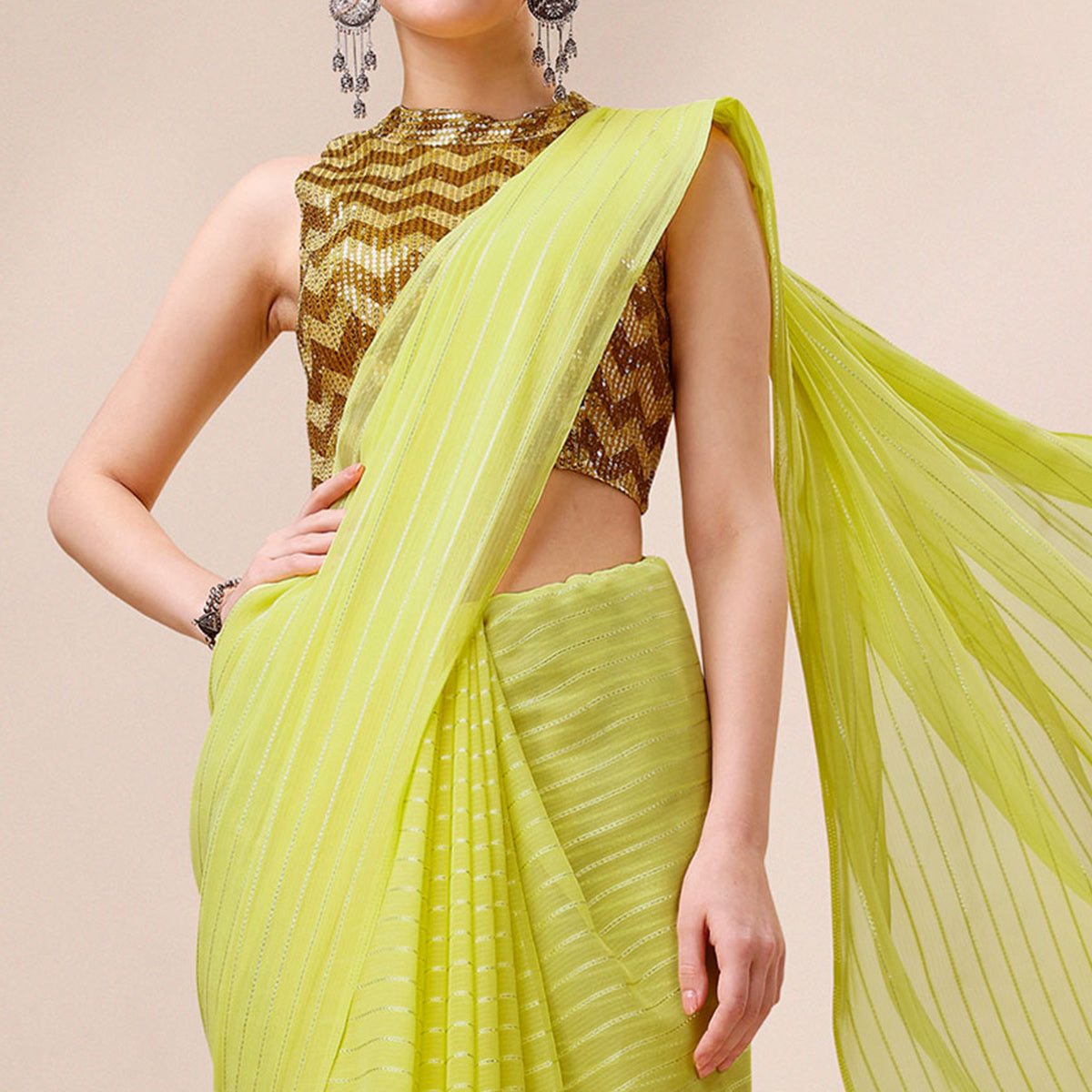 Green Embroidered Georgette Saree