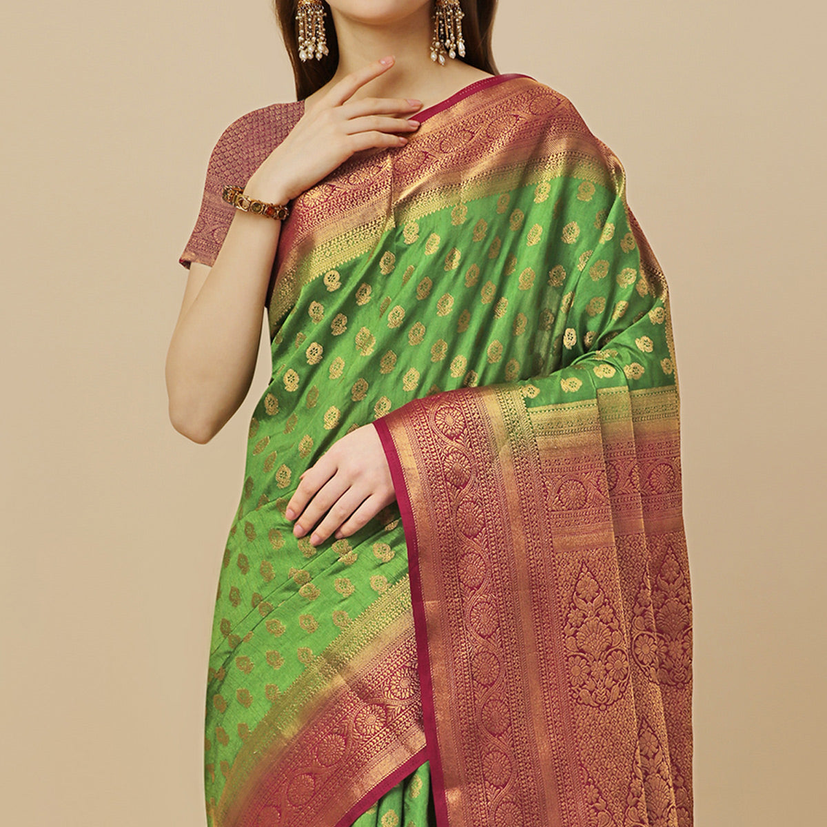 Green Woven Dola Silk Saree