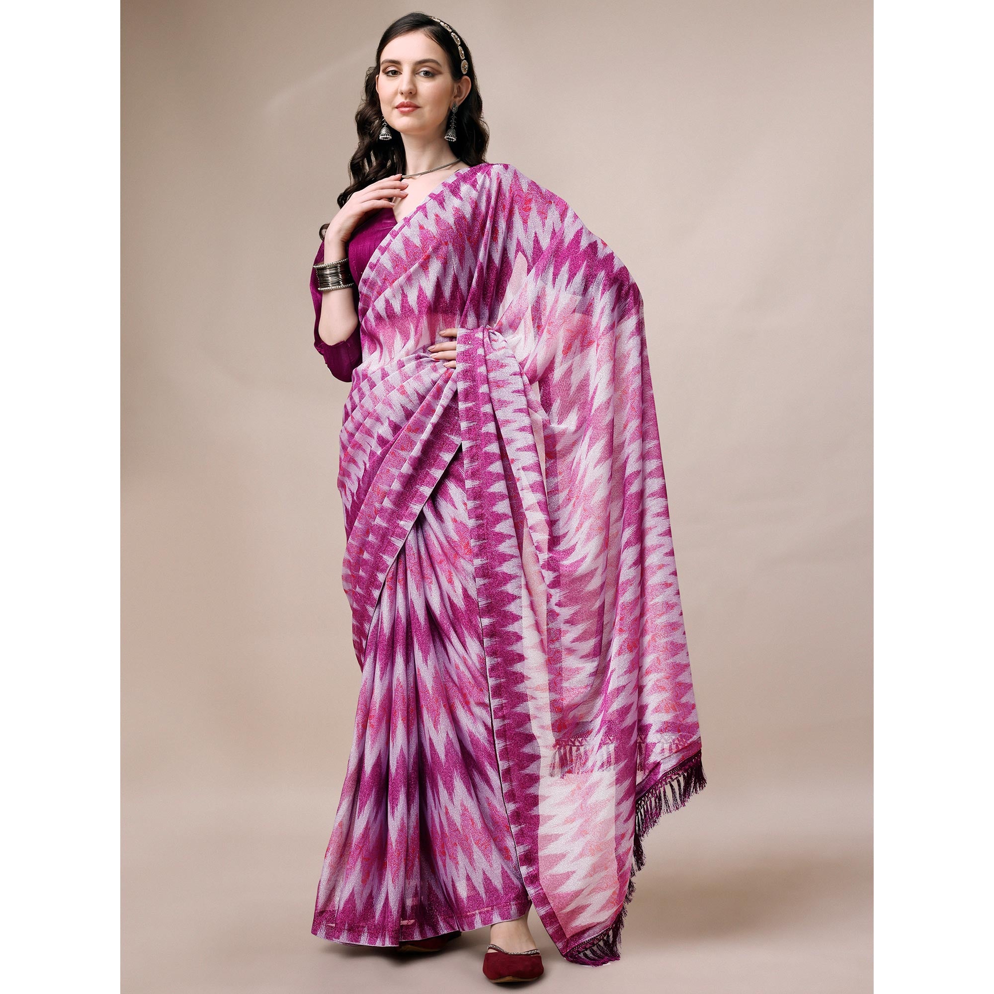 Purple Digital Printed Rayon Saree