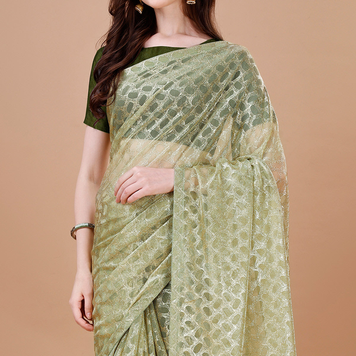 Light Green Foil Printed Lycra Saree