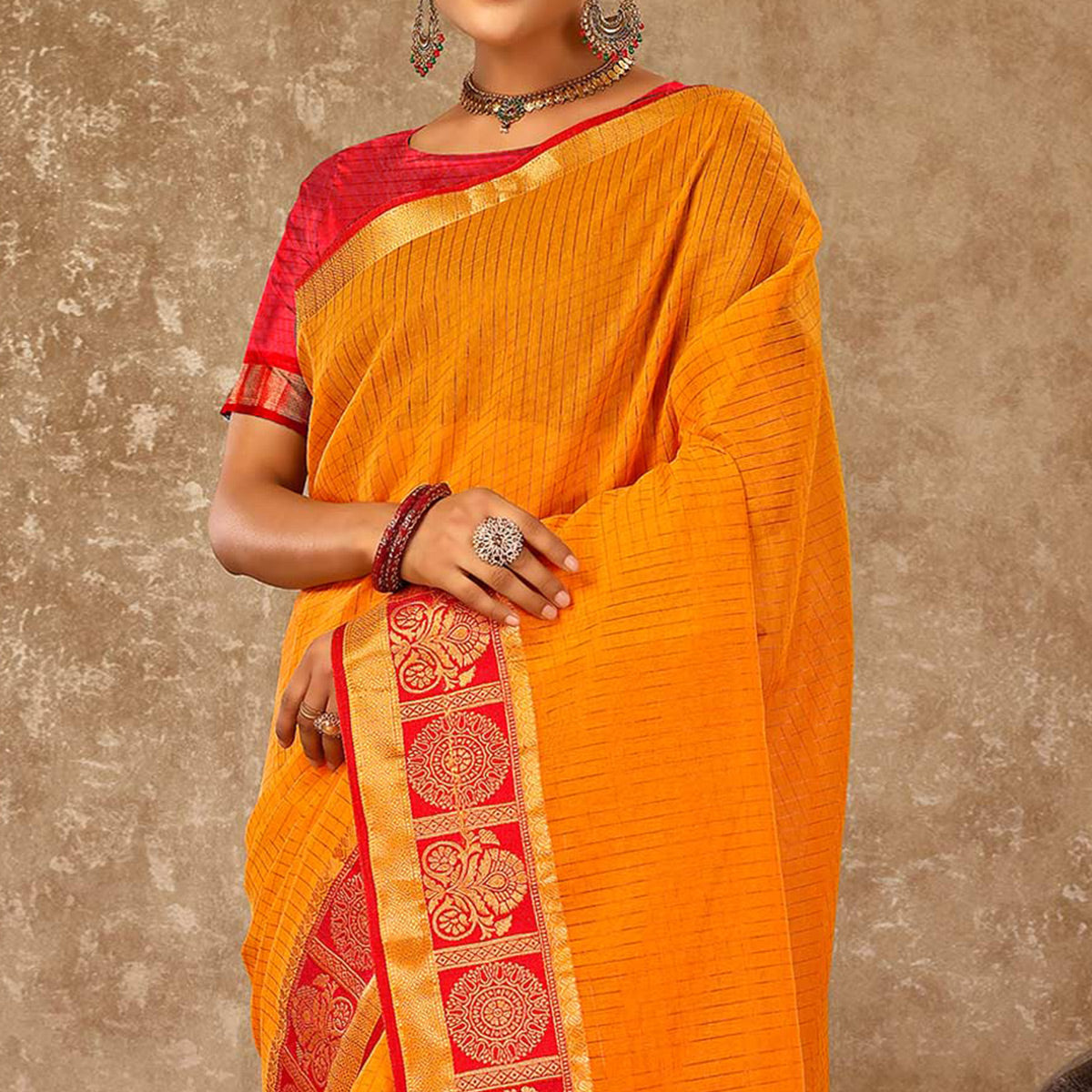 Mustard Zari Woven Cotton Silk Saree