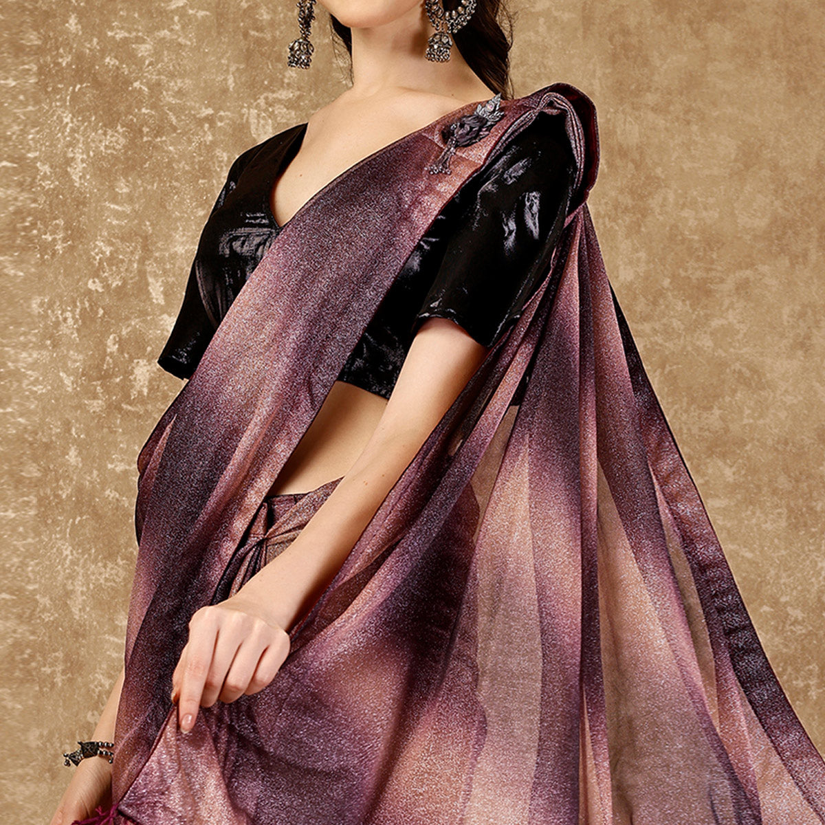 Purple Ombre Printed Lycra Ready To Wear Saree