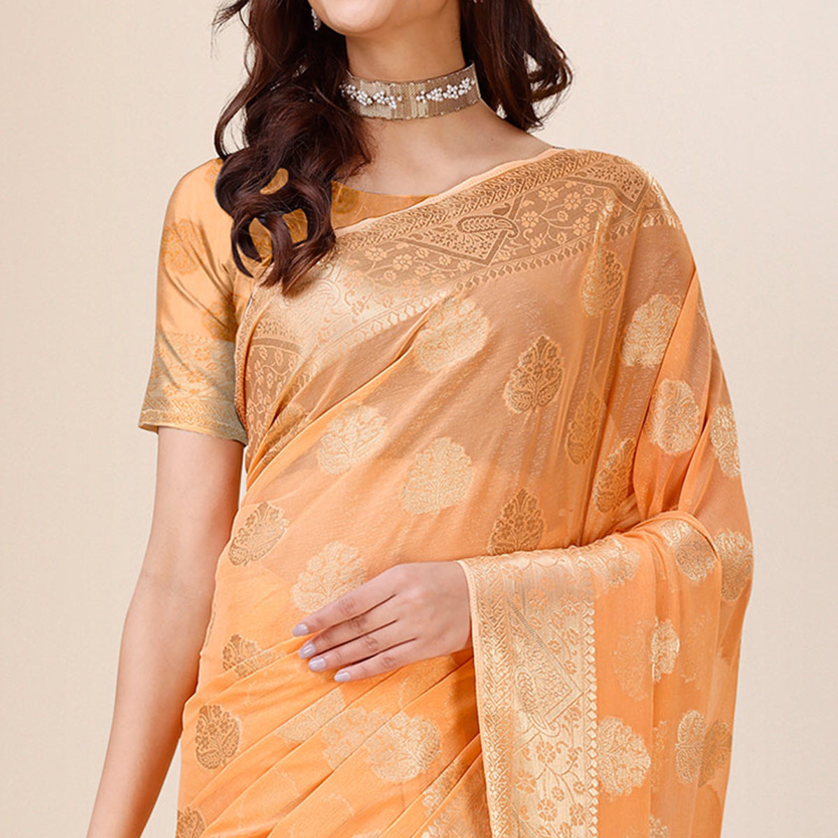 Orange Woven Chiffon Saree