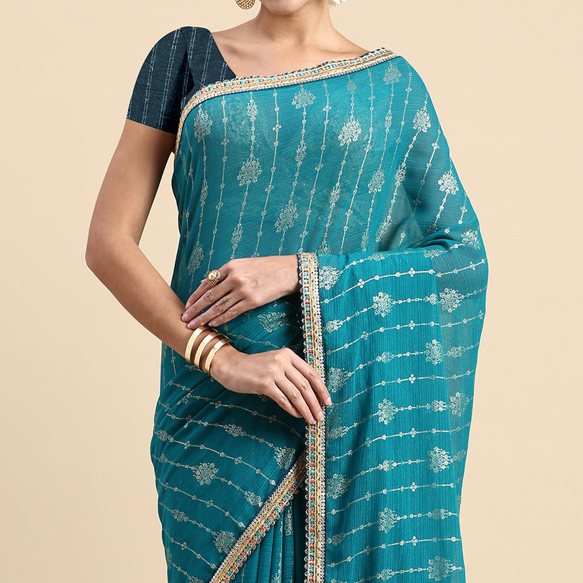 Blue Foil Printed With Fancy Border Zomato Silk Saree