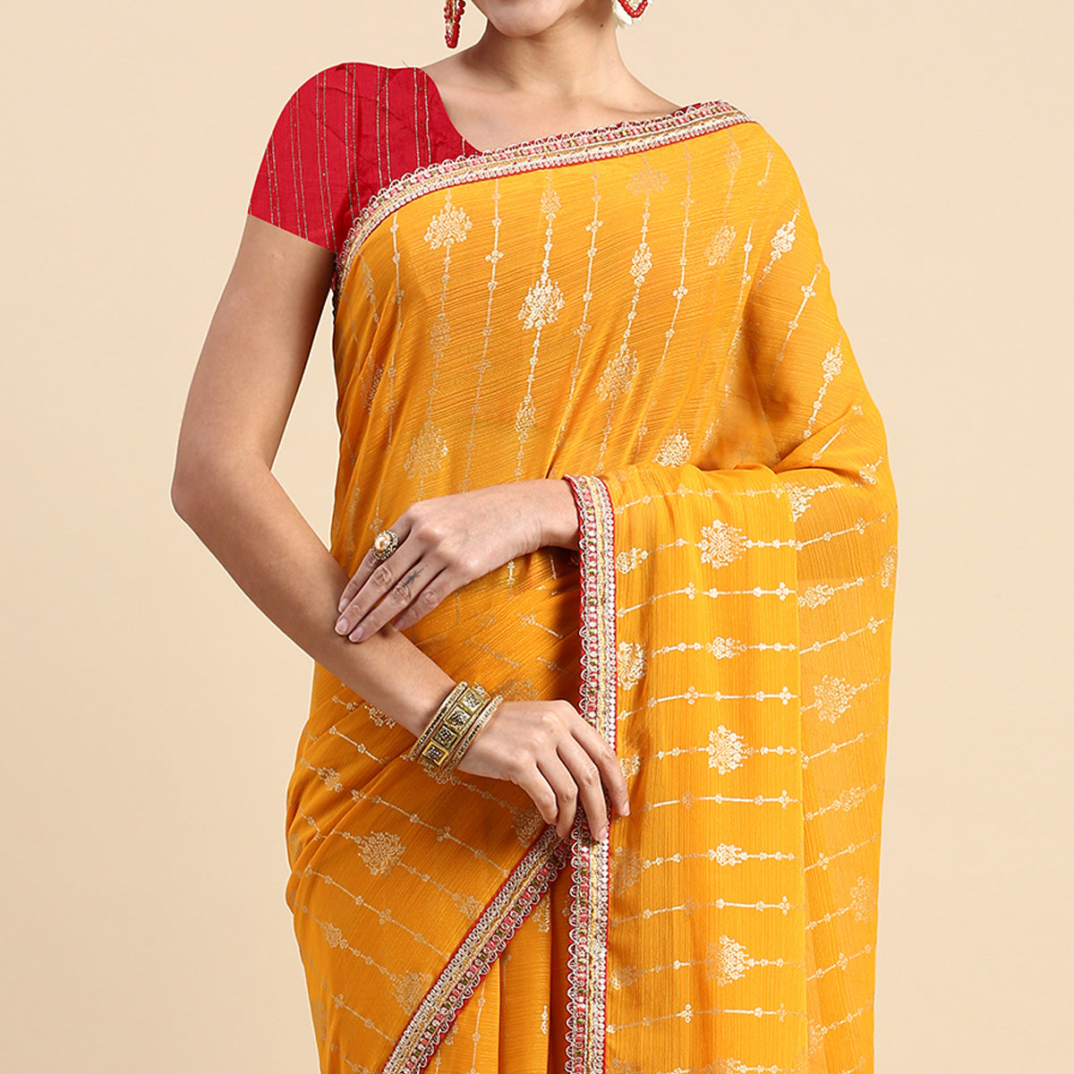 Yellow Foil Printed With Fancy Border Zomato Silk Saree