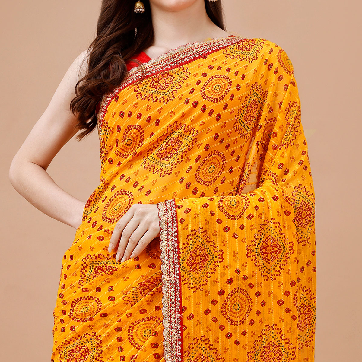 Yellow Bandhani Printed Georgette Saree