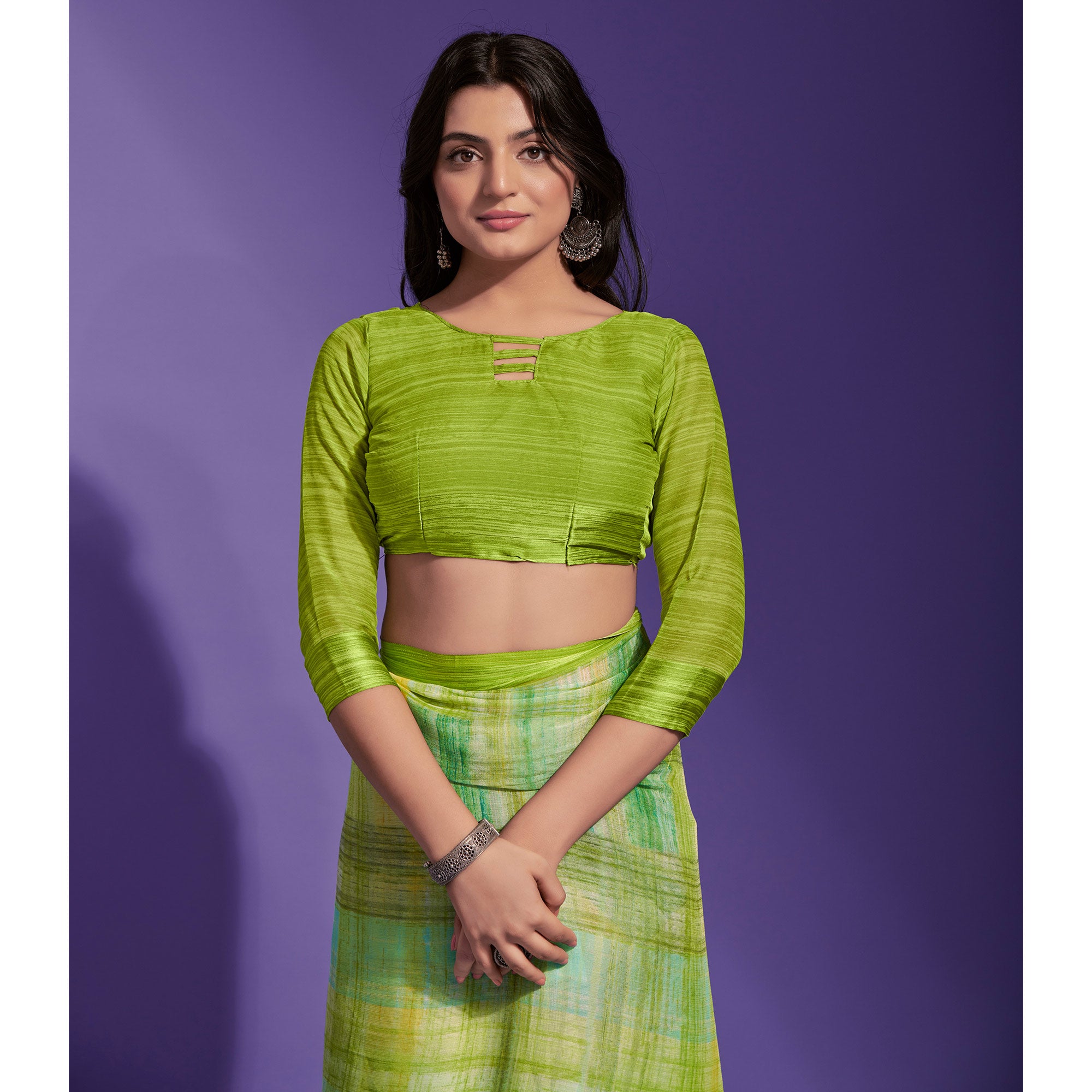 Green Printed Chiffon Saree
