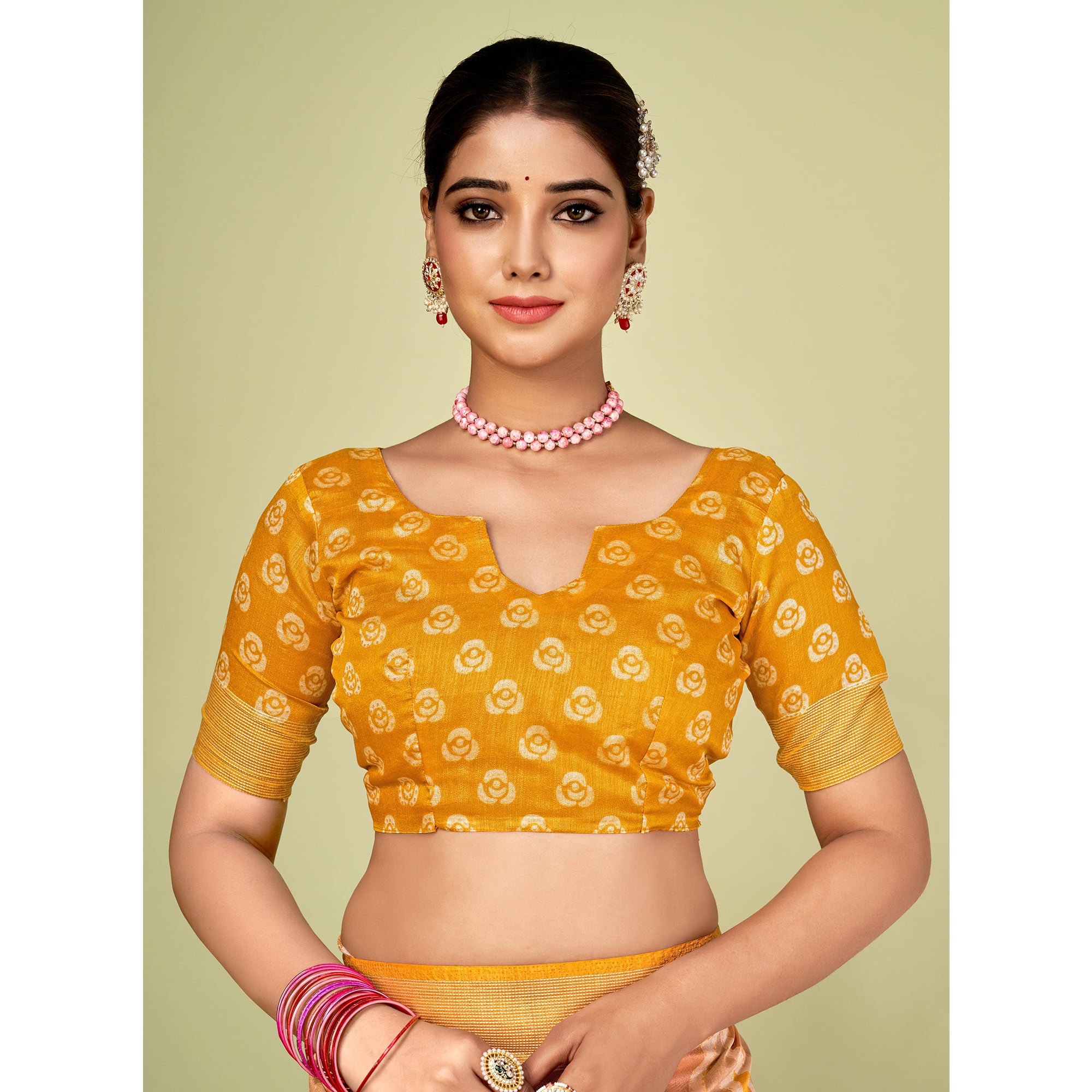 Mustard Printed Tussar Silk Saree