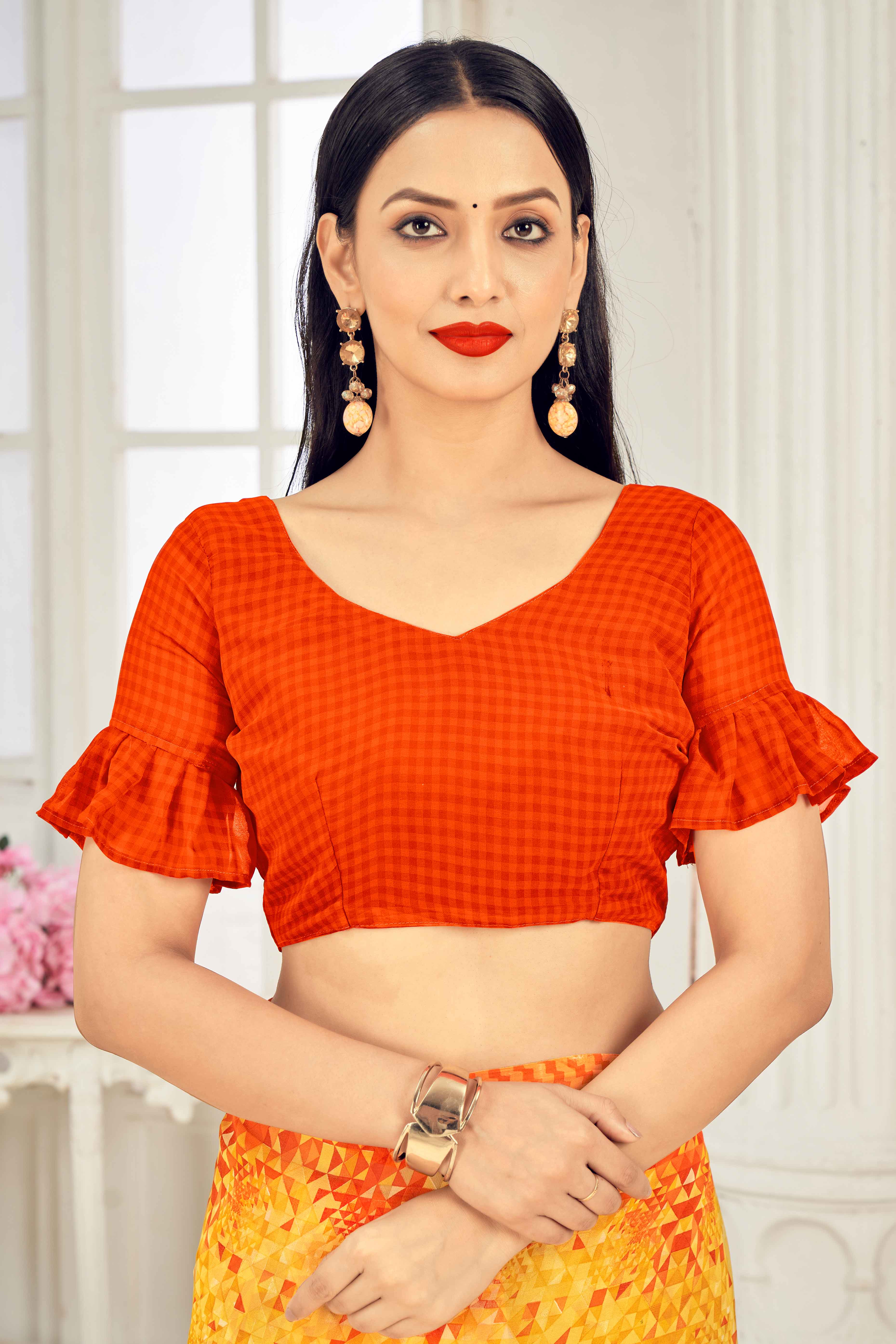 Yellow Georgette Saree Adorned With Contemporary Geometric Print