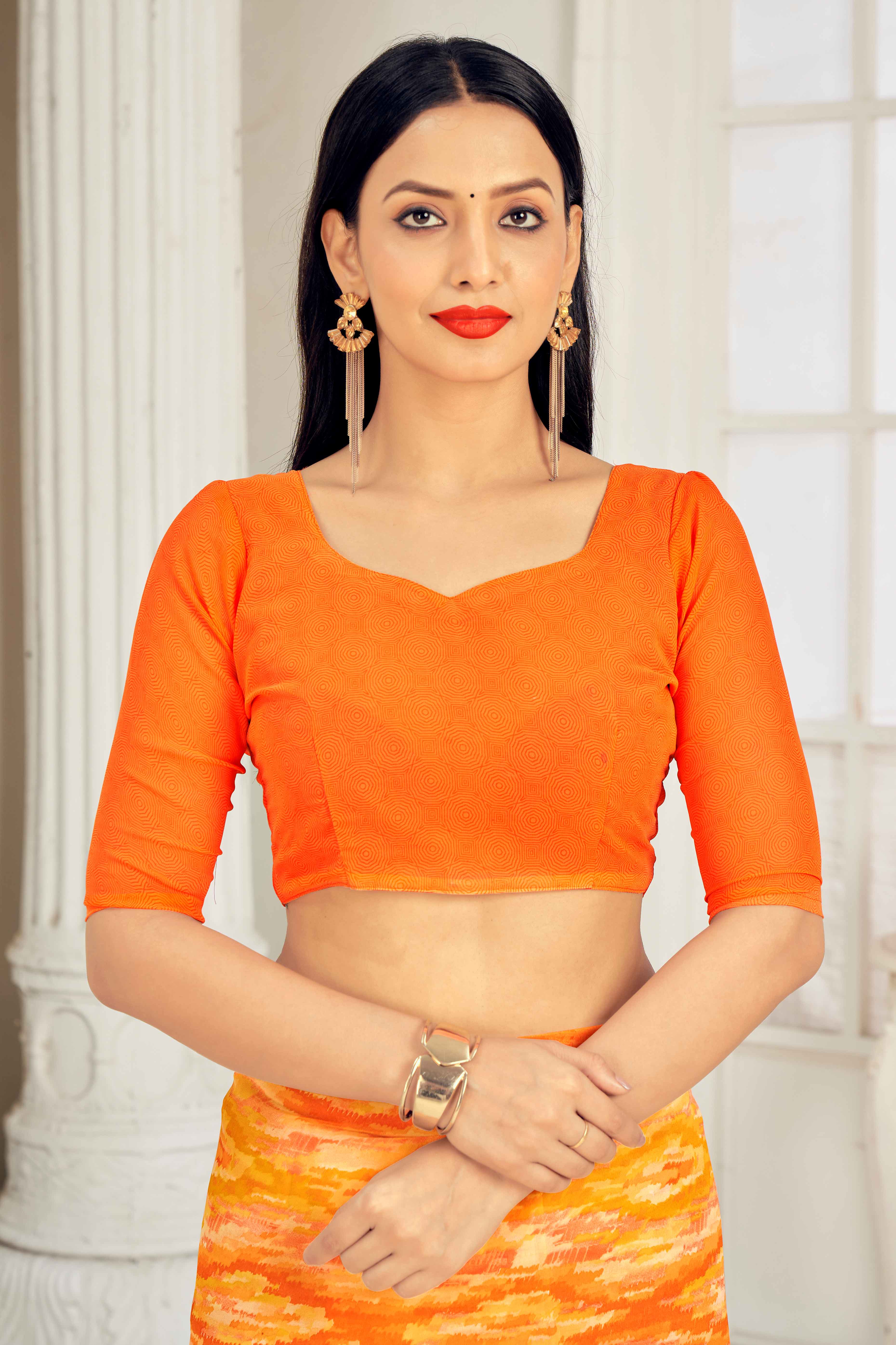 Orange Georgette Saree With Artistic Abstract Print