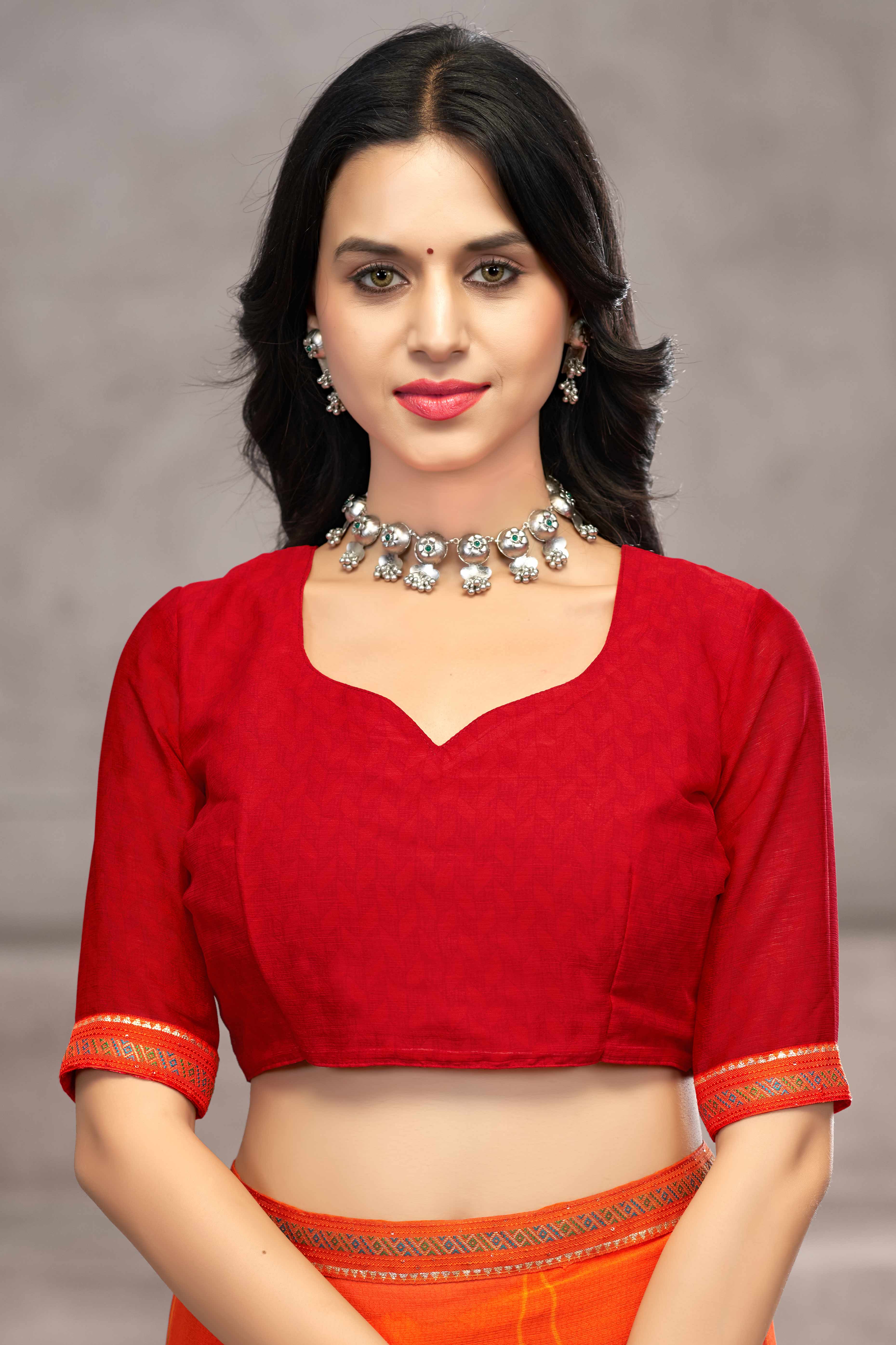 Refreshing Orange Chiffon Saree Featuring Digital Print & Graceful Lace Border