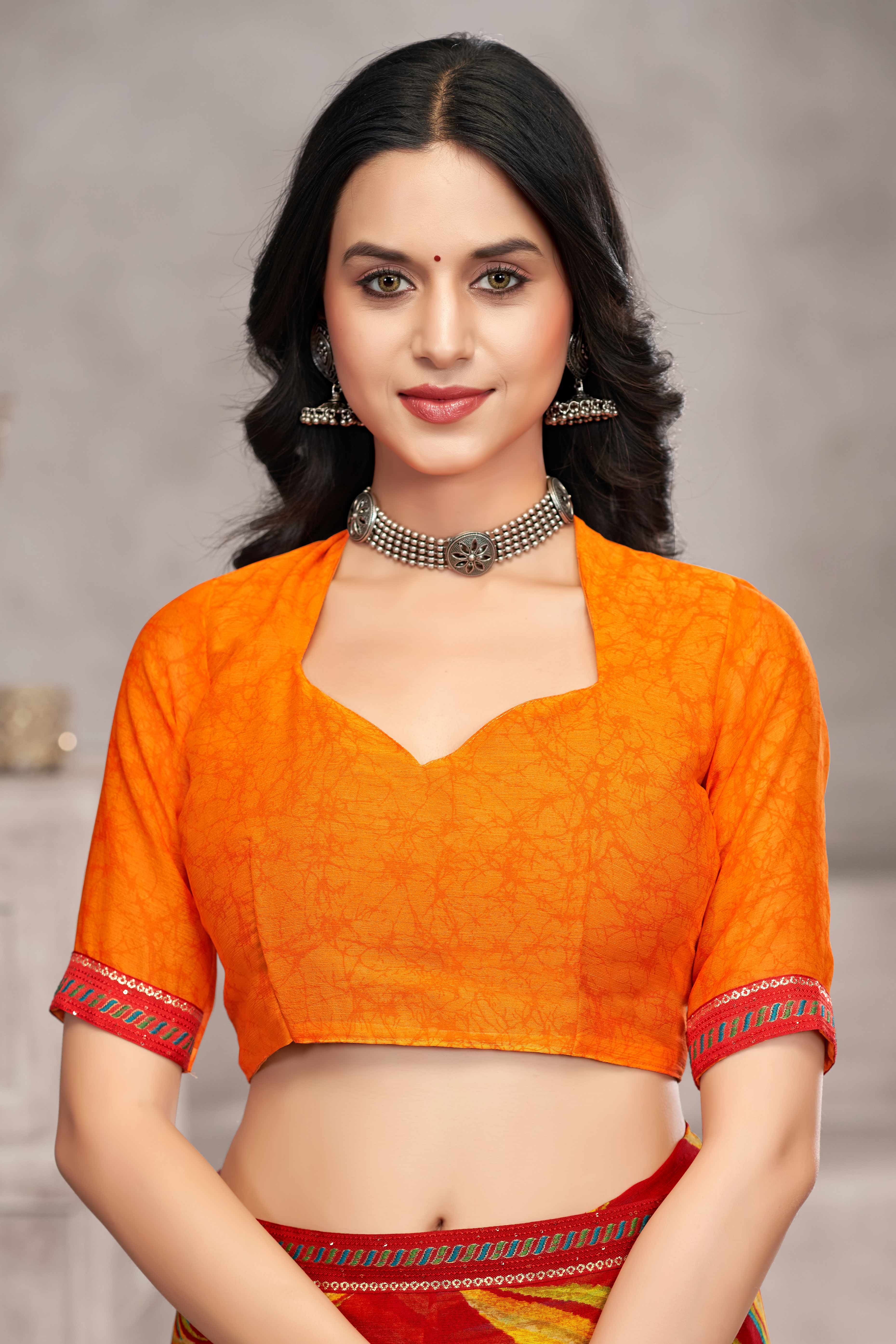 Majestic Red Chiffon Saree Featuring Digital Print & Graceful Lace Border