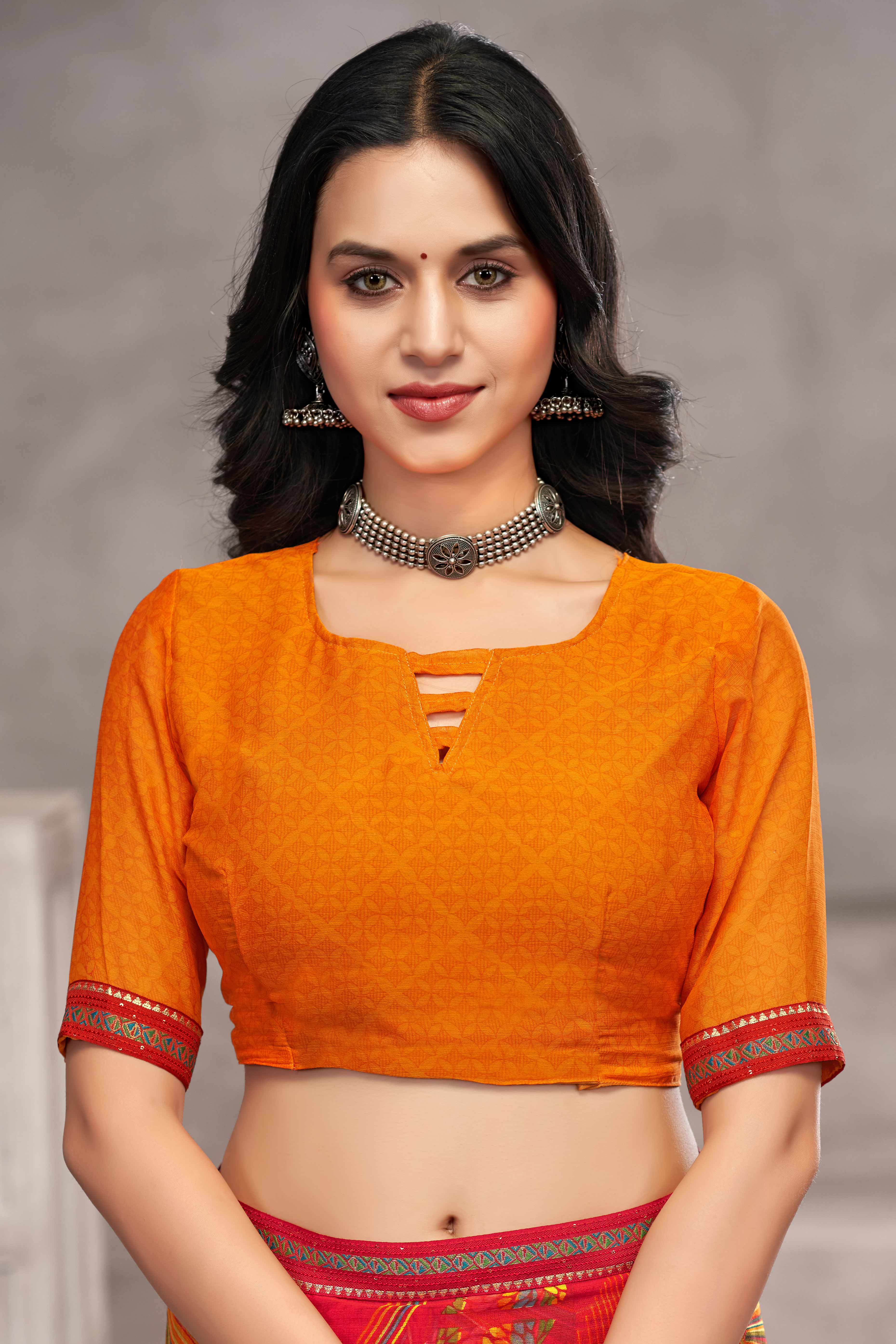 Majestic Red Chiffon Saree Featuring Digital Print & Graceful Lace Border