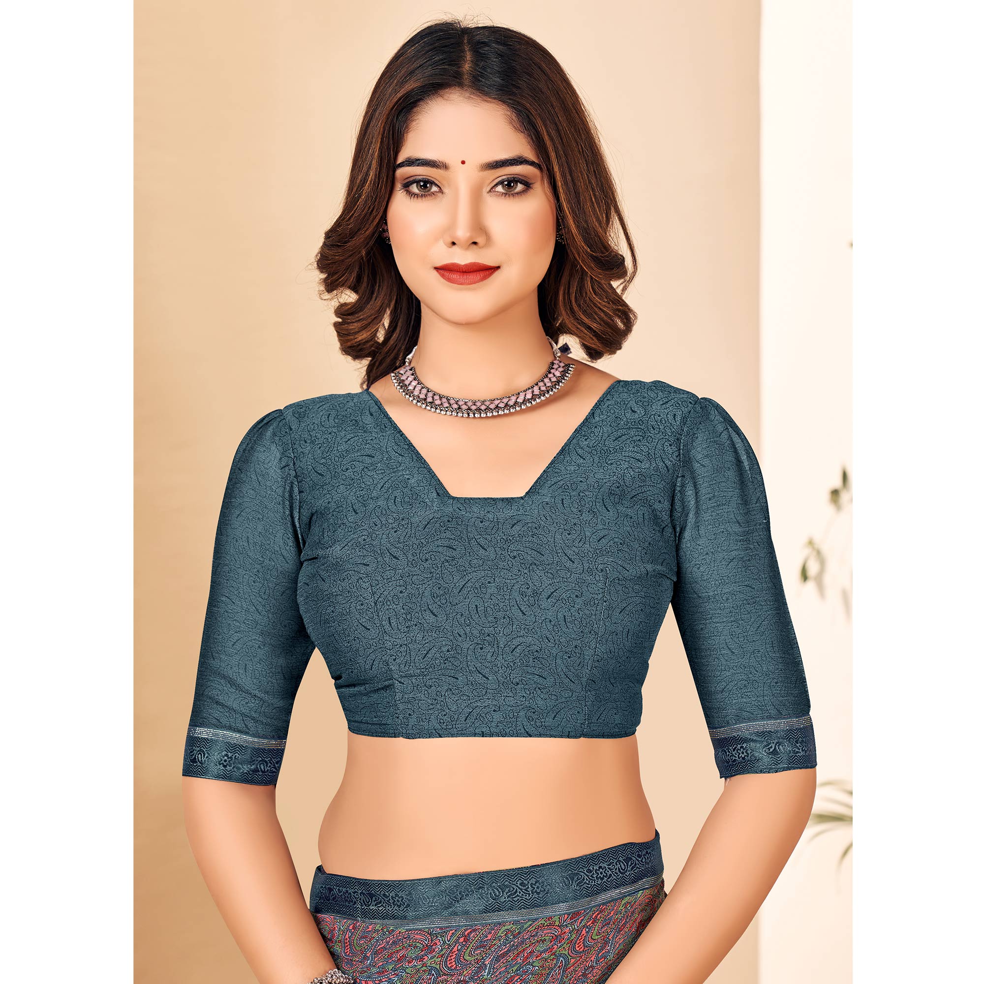 Grey Floral Printed Chiffon Saree With Lace Border