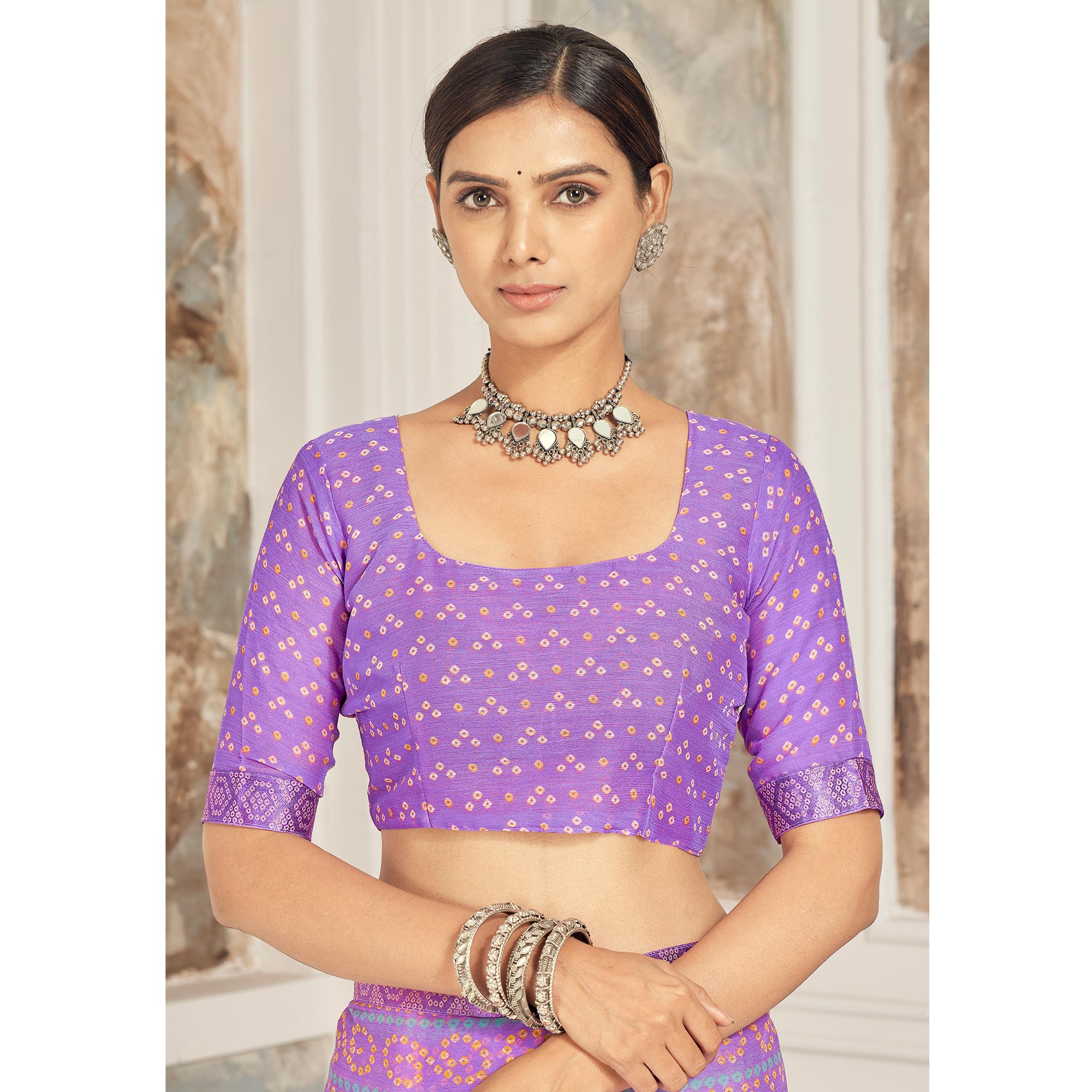 Purple Bandhani Printed Chiffon Saree