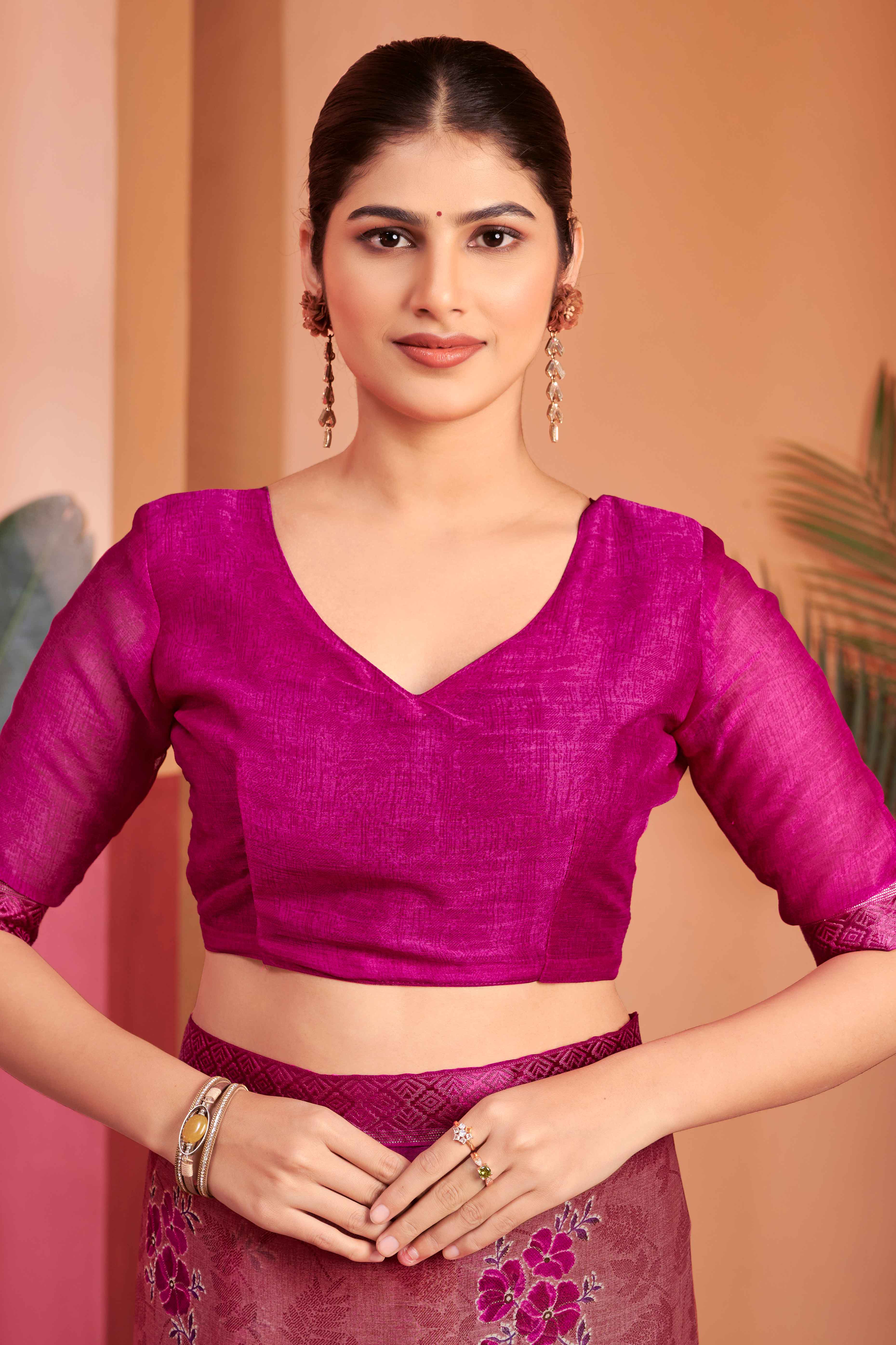 Mauve Chiffon Saree Featuring Delicate Floral Prints & A Graceful Lace Border