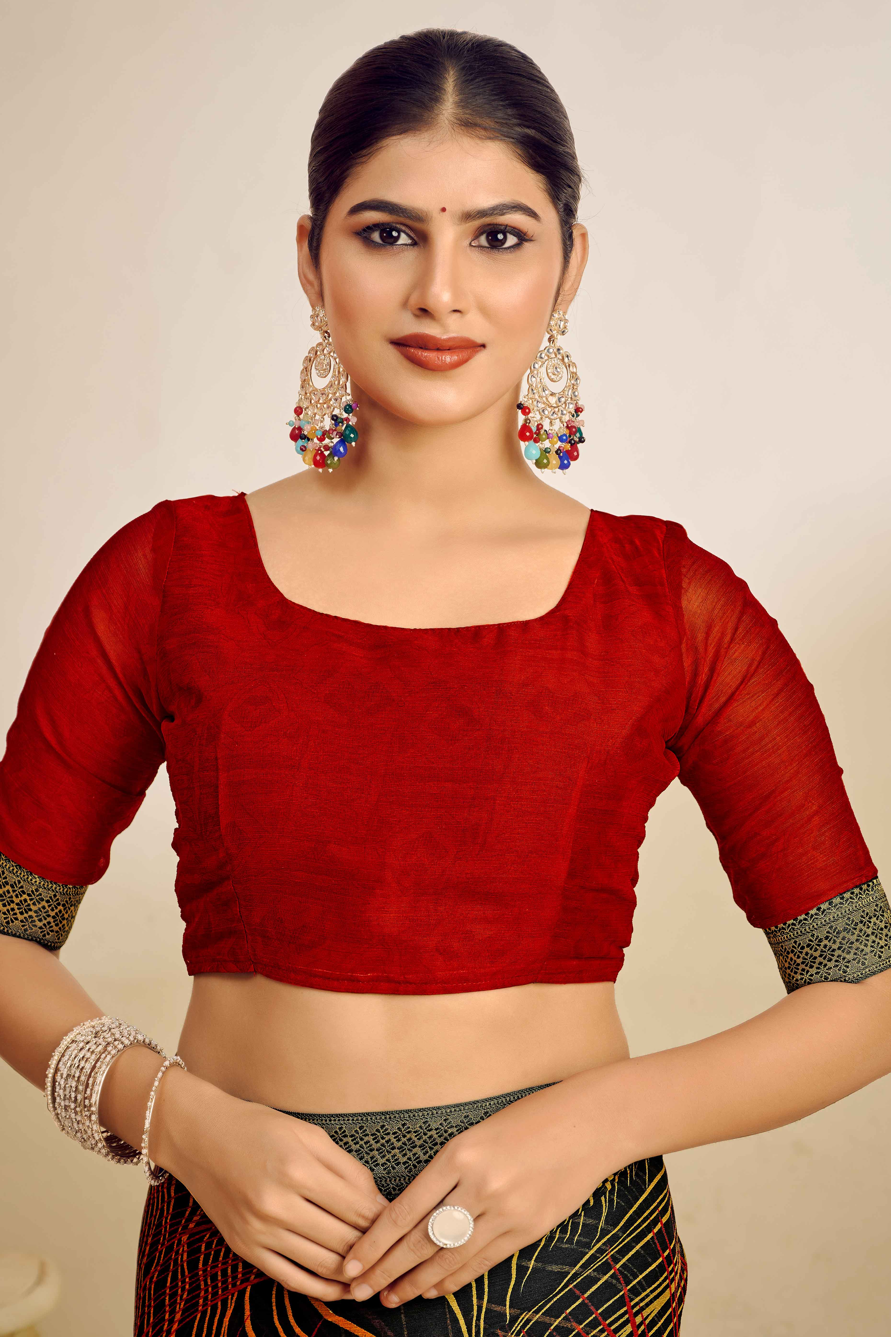 Black Chiffon Saree Adorned With Artistic Print & Finely Crafted Woven Lace Border