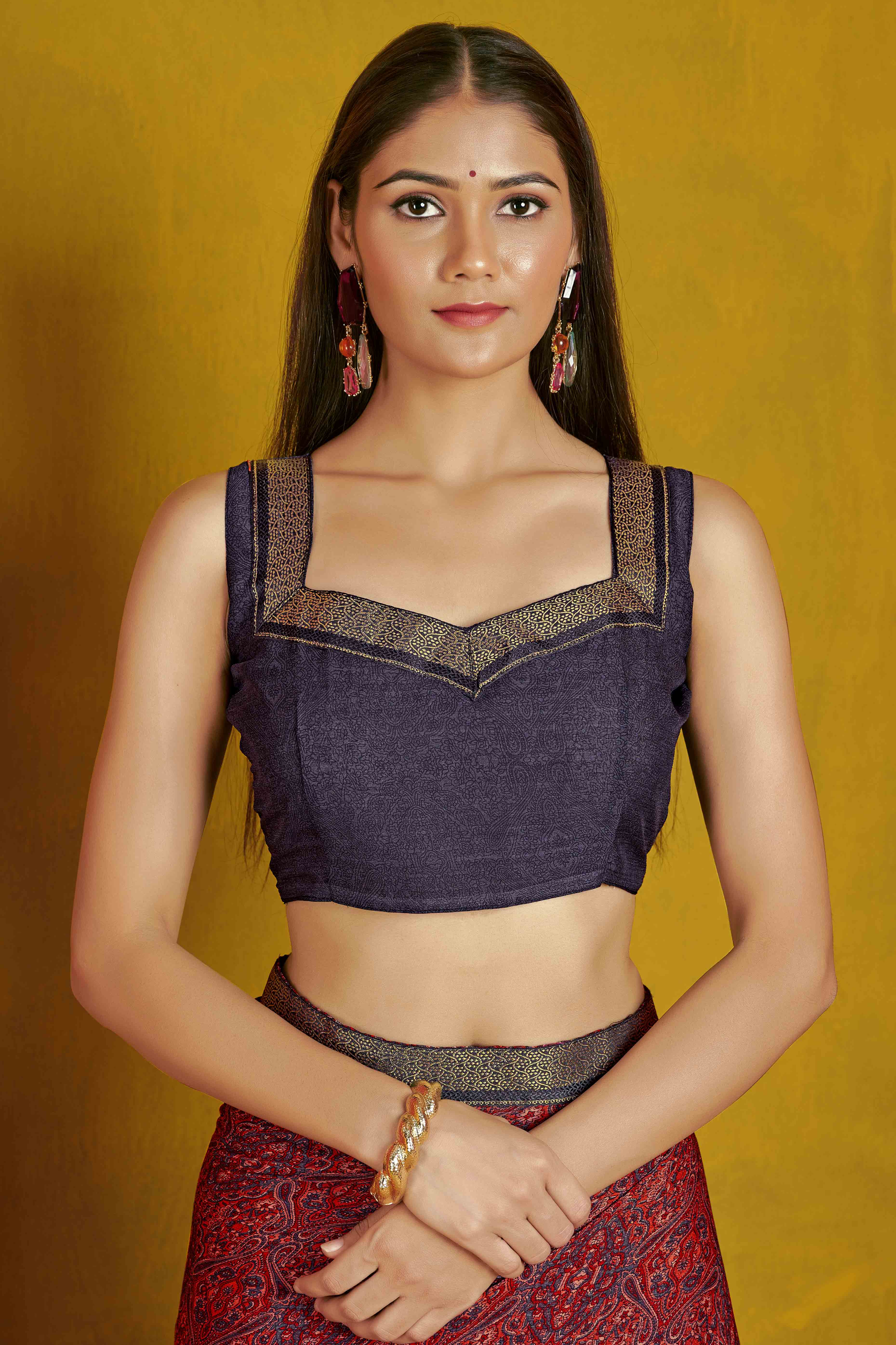 Floral Printed Chiffon Saree in Brick Red with Elegant Lace Work for Casual Occasions