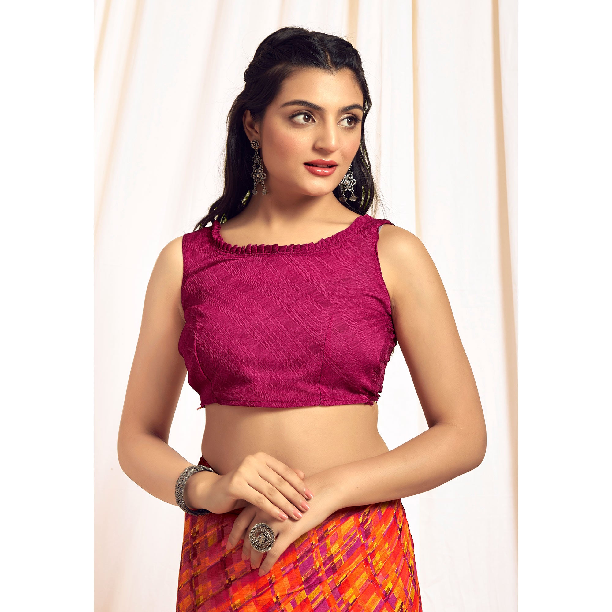 Orange Printed Chiffon Saree