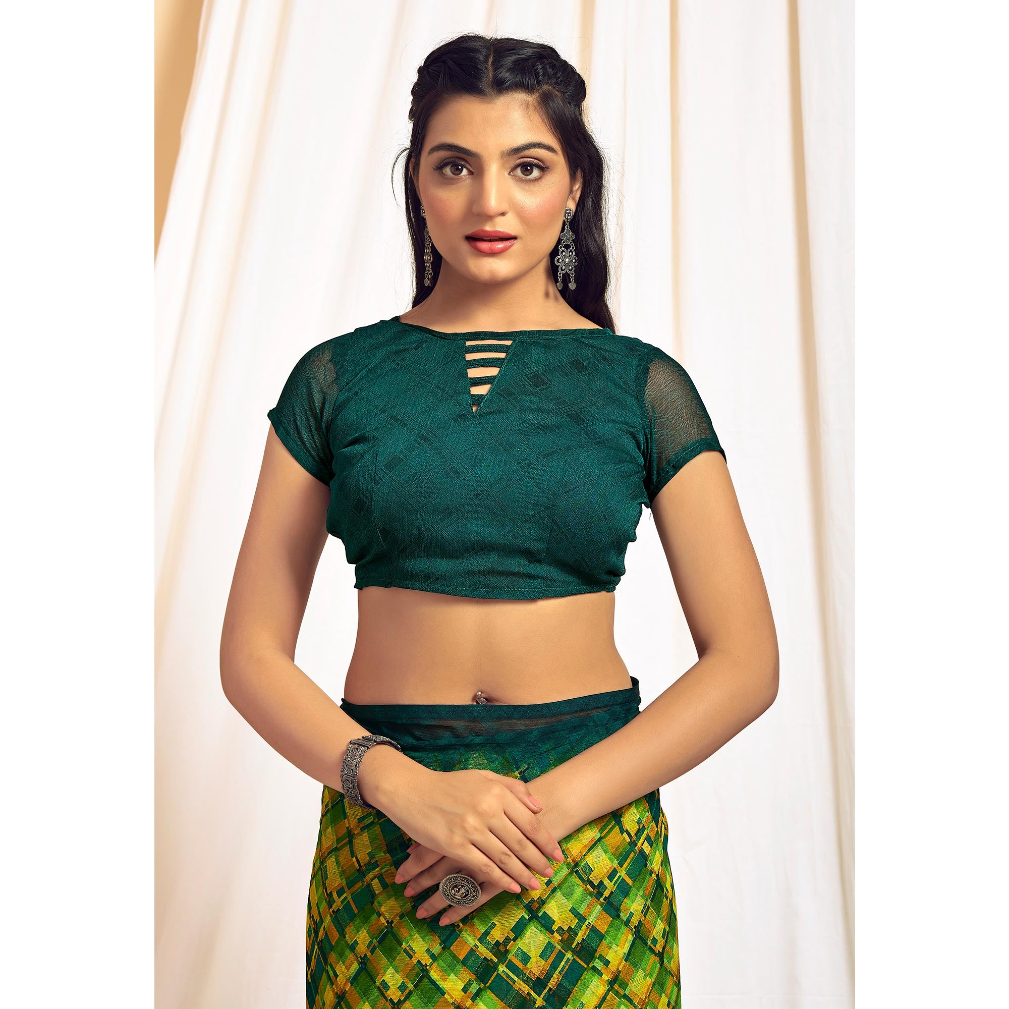 Green Printed Chiffon Saree